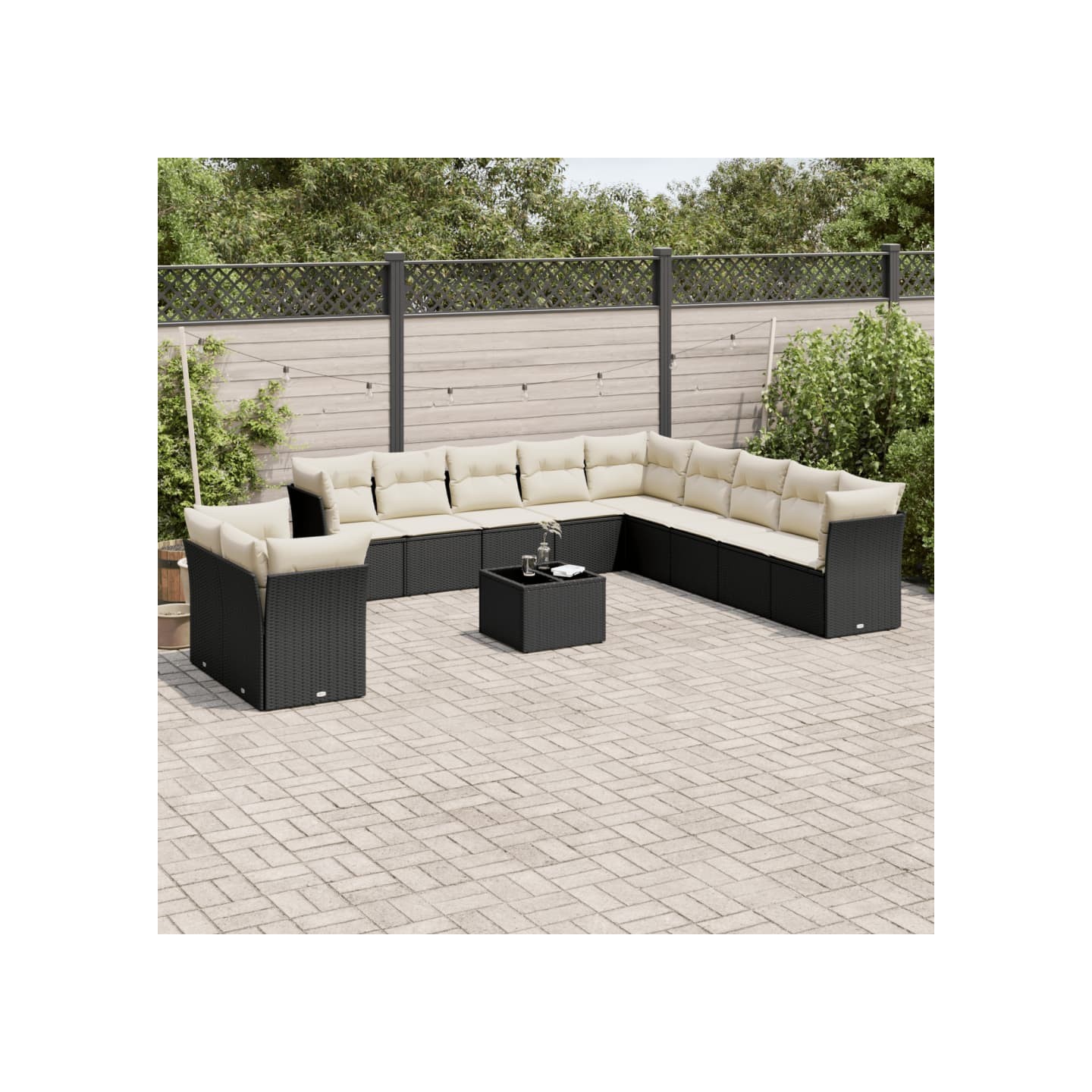 Salon de jardin 12 pcs avec coussins noir résine tressée