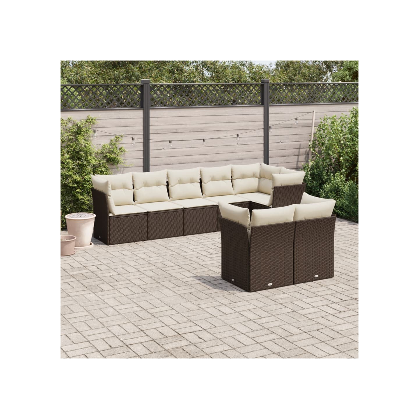 Salon de jardin 8 pcs avec coussins marron résine tressée