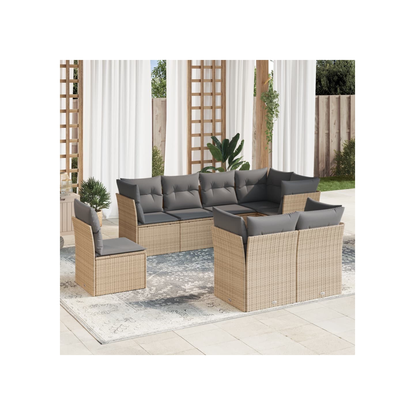 Salon de jardin avec coussins 8 pcs beige résine tressée