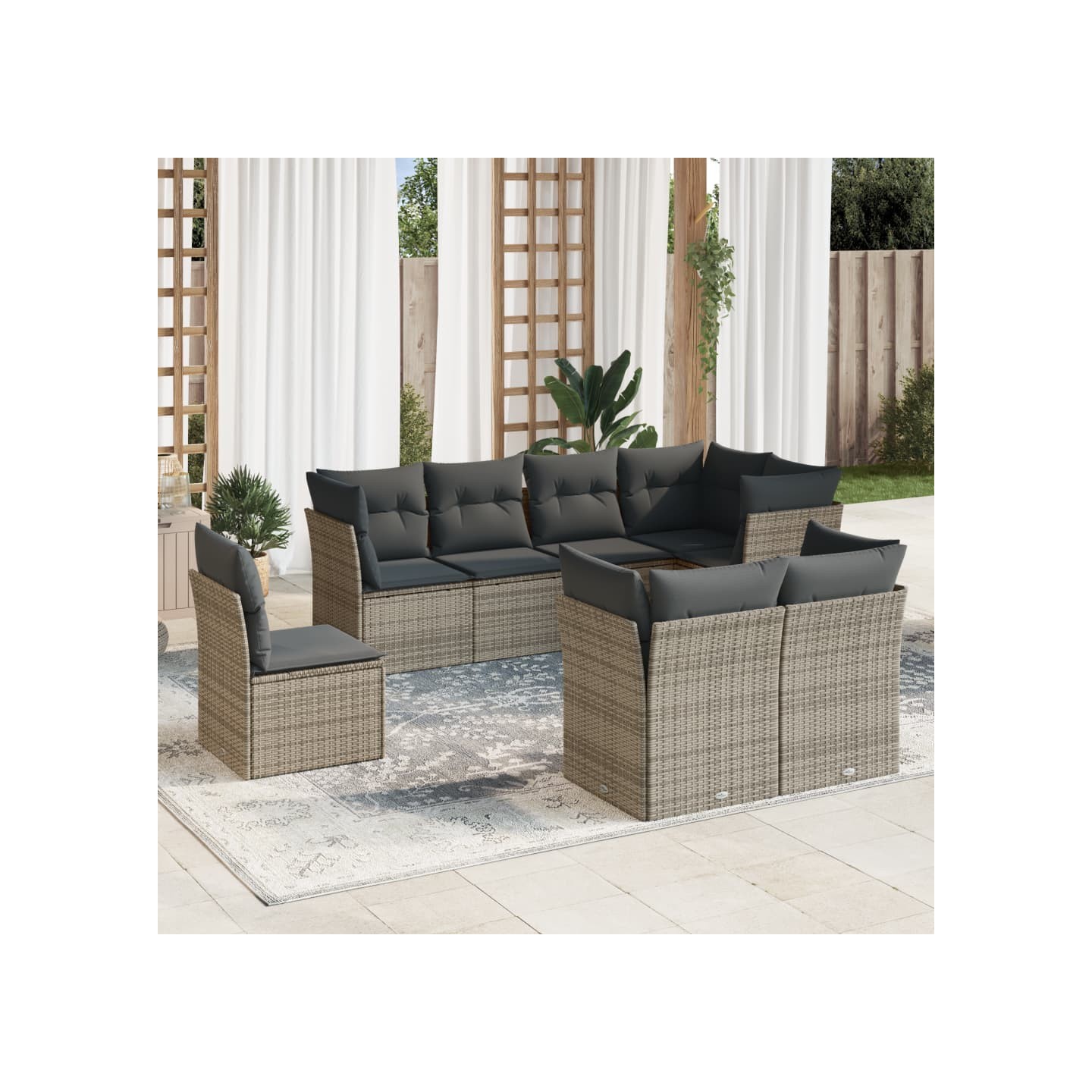 Salon de jardin 8 pcs avec coussins gris résine tressée