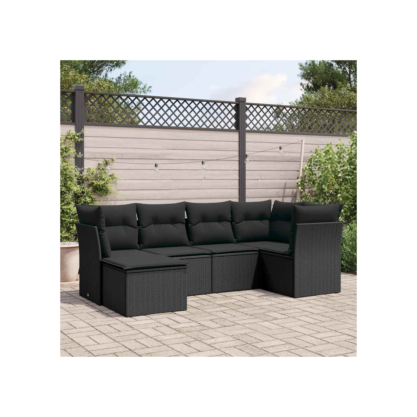 Salon de jardin 6 pcs avec coussins noir résine tressée