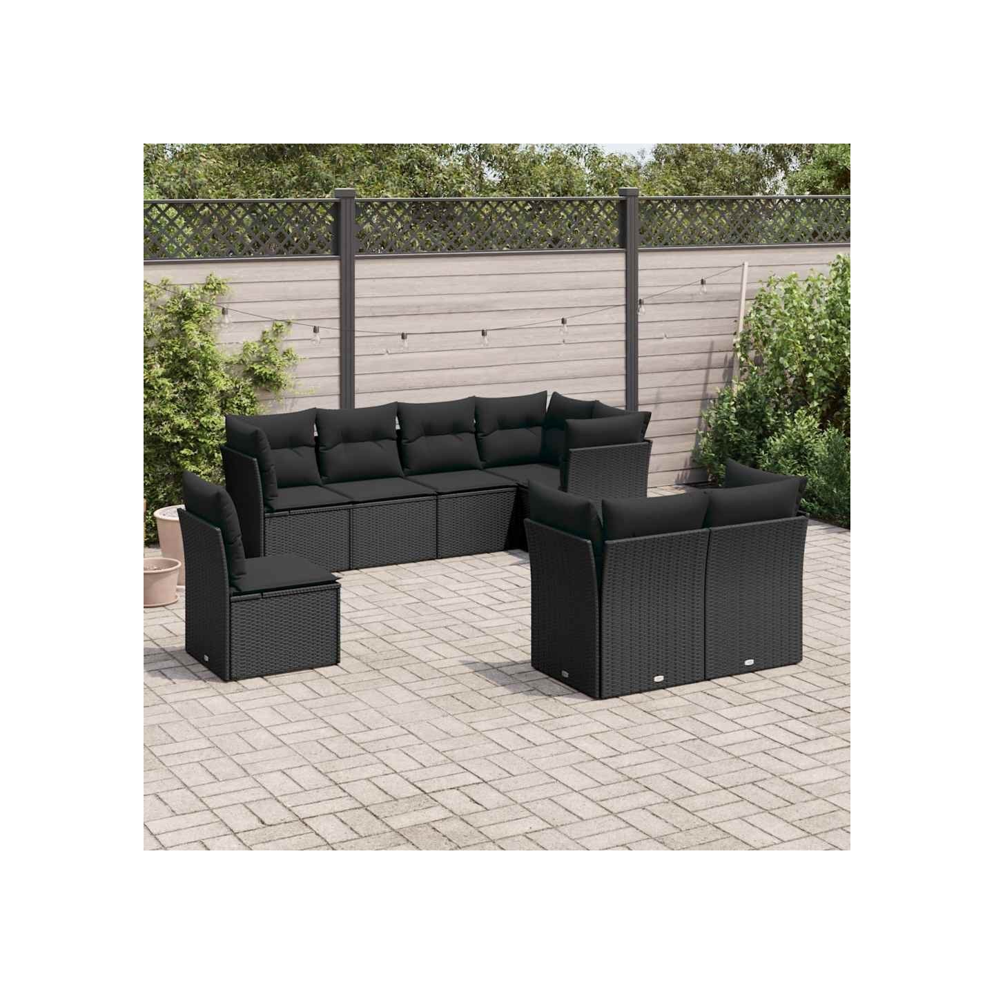 Salon de jardin 8 pcs avec coussins noir résine tressée