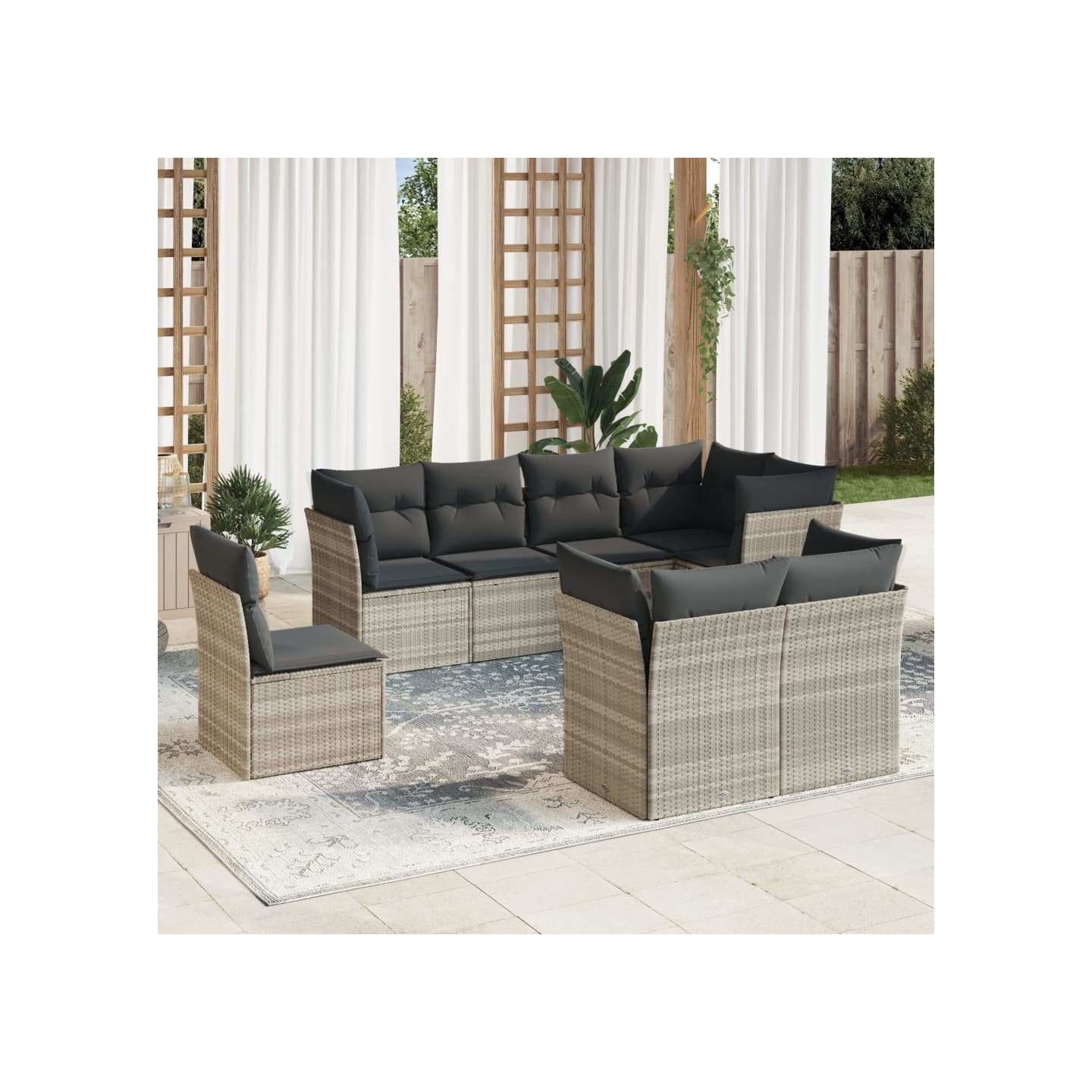 Salon de jardin 8 pcs avec coussins gris clair résine tressée