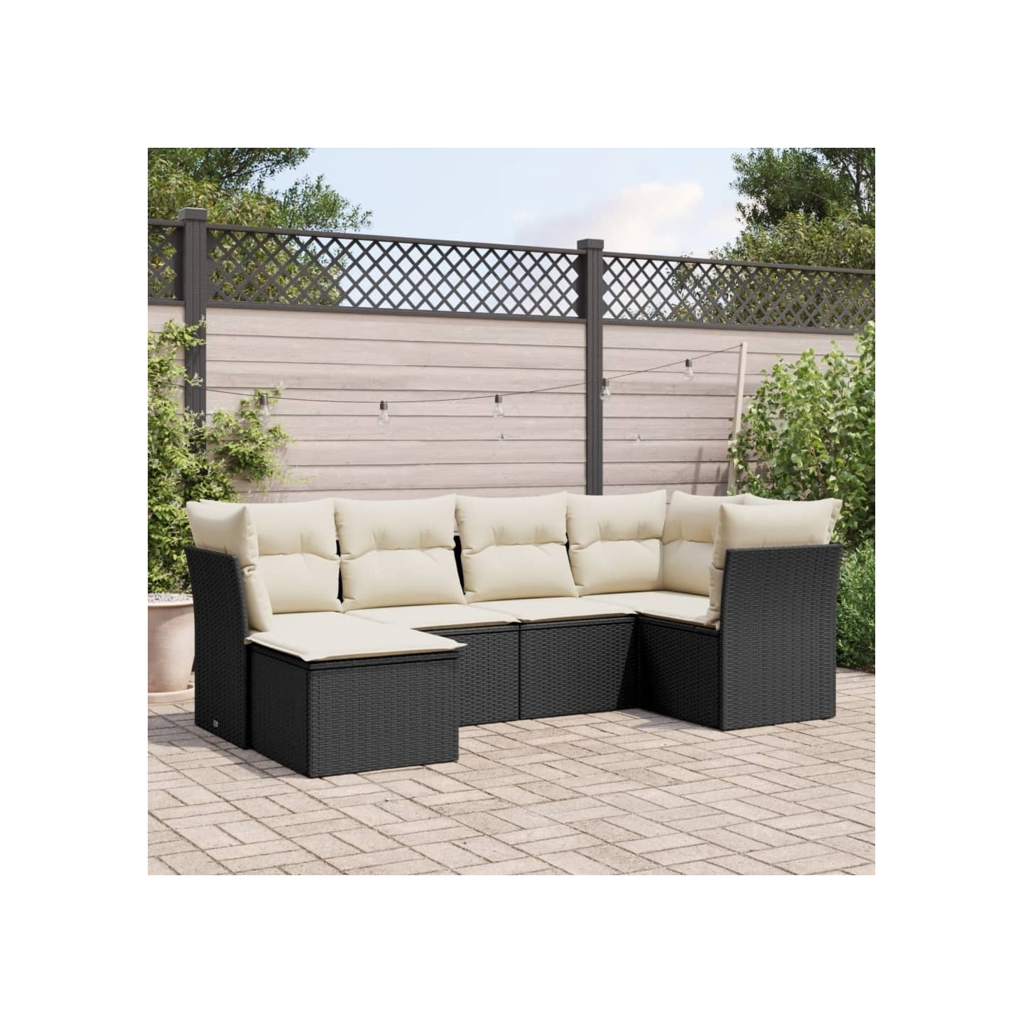 Salon de jardin 6 pcs avec coussins noir résine tressée
