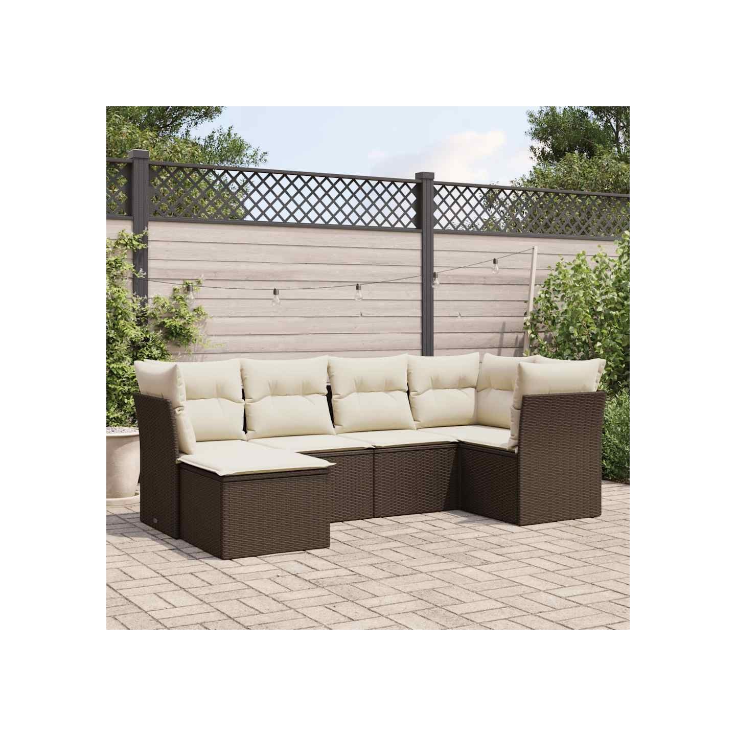 Salon de jardin avec coussins 6 pcs marron résine tressée