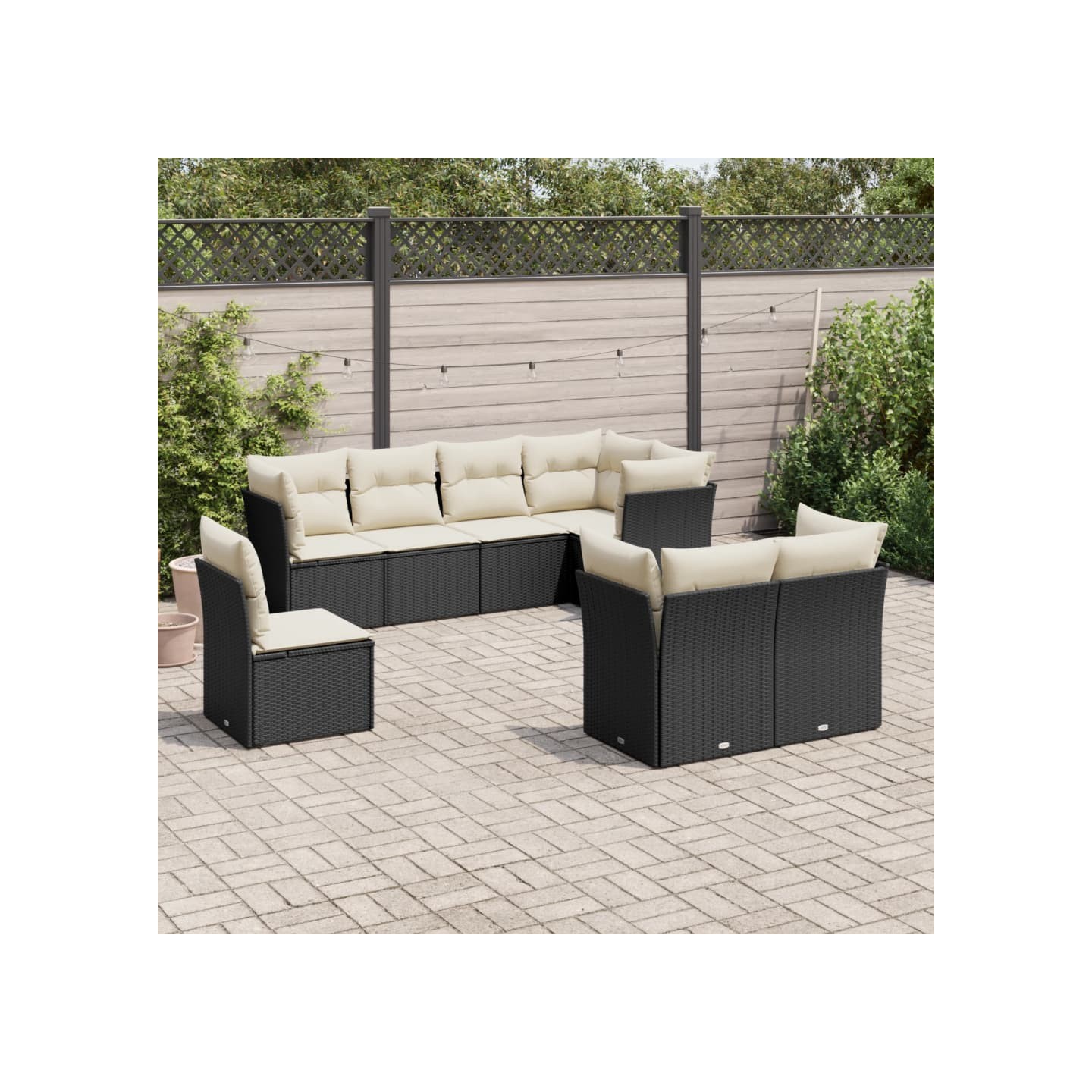 Salon de jardin 8 pcs avec coussins noir résine tressée
