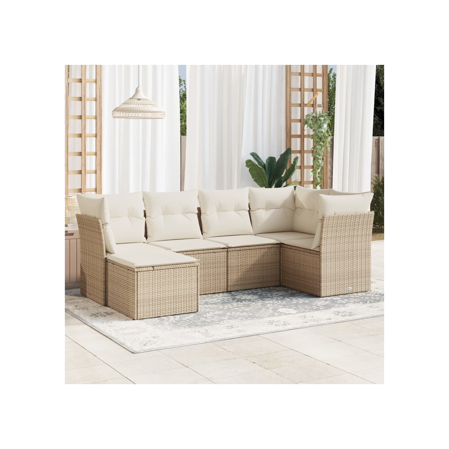 Salon de jardin avec coussins 6 pcs beige résine tressée