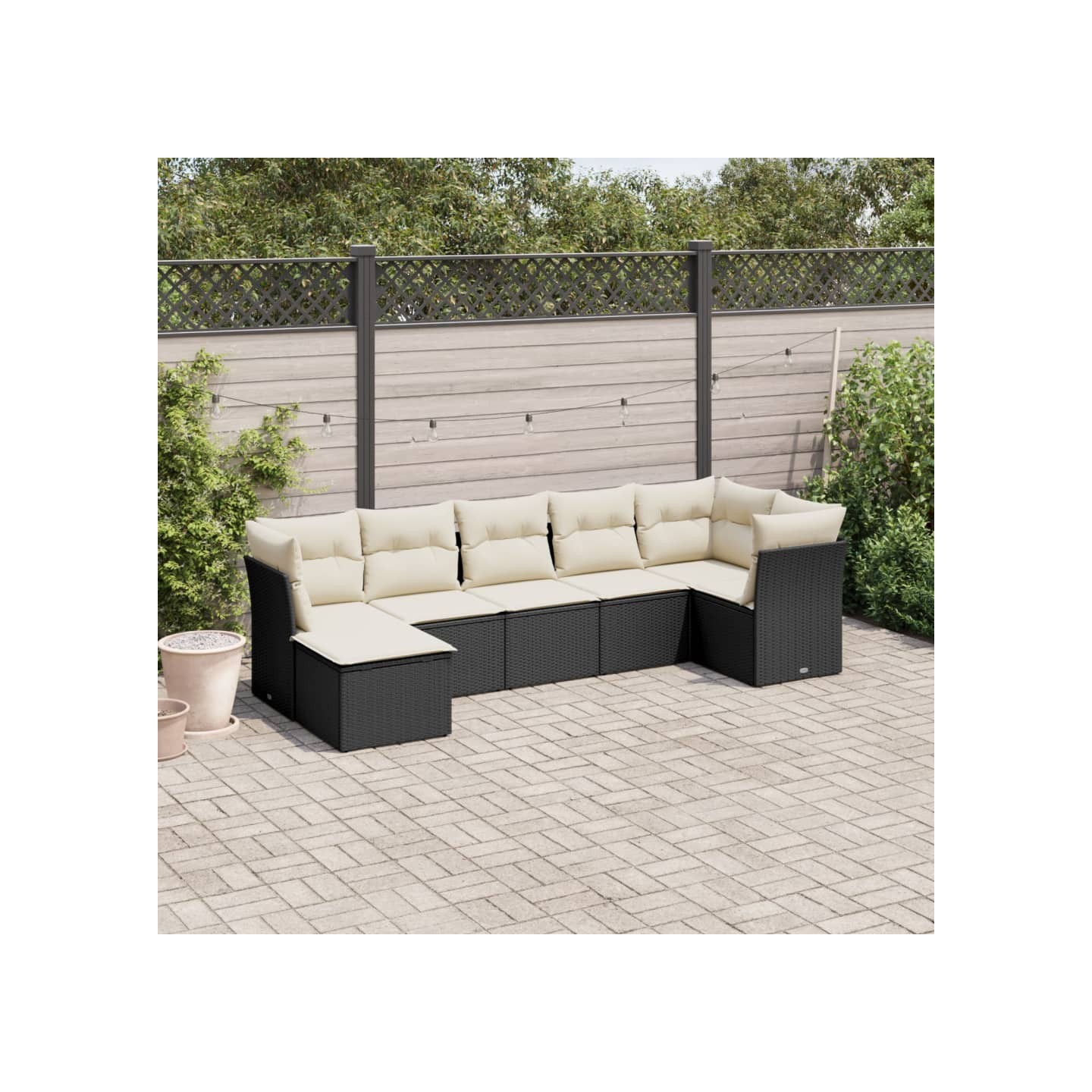 Salon de jardin 7 pcs avec coussins noir résine tressée