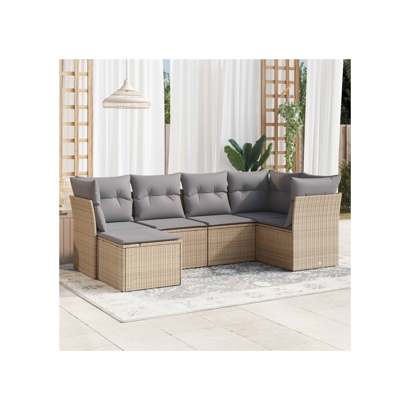 Salon de jardin avec coussins 6 pcs beige résine tressée
