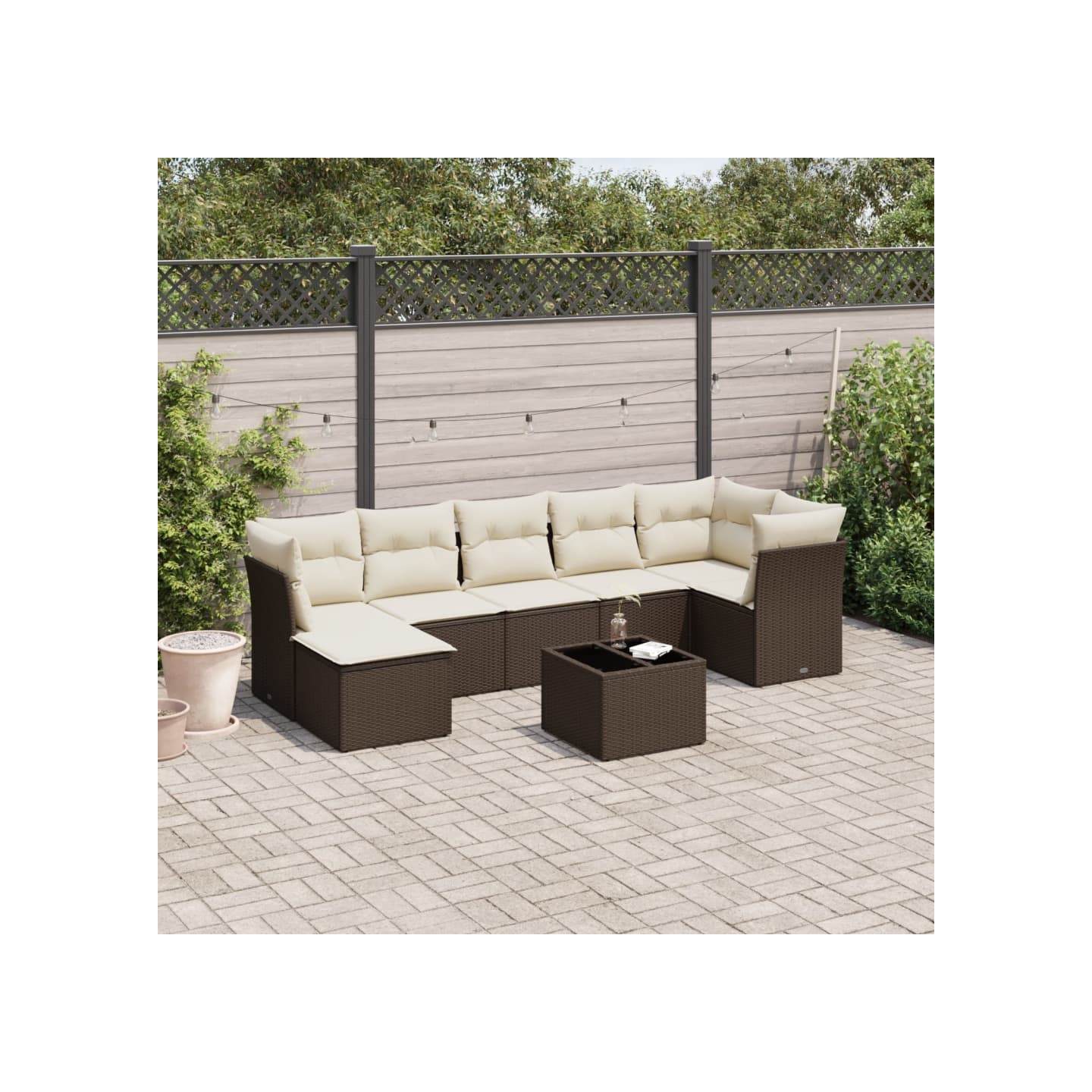 Salon de jardin 8 pcs avec coussins marron résine tressée