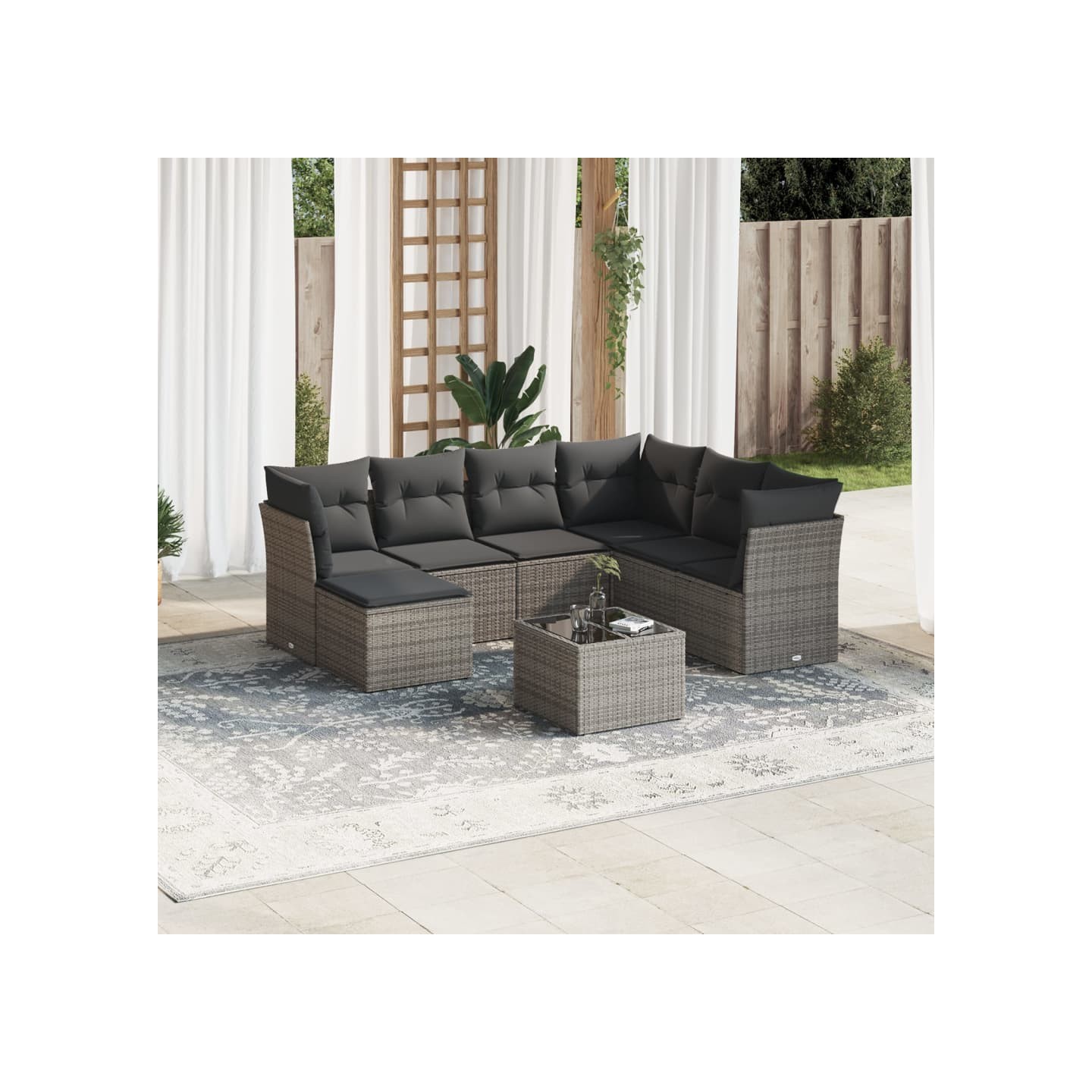 Salon de jardin 8 pcs avec coussins gris résine tressée