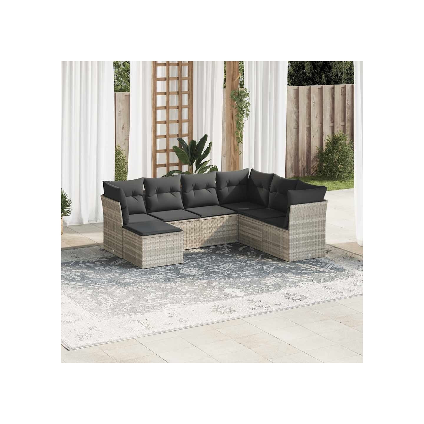 Salon de jardin avec coussins 7 pcs gris clair résine tressée