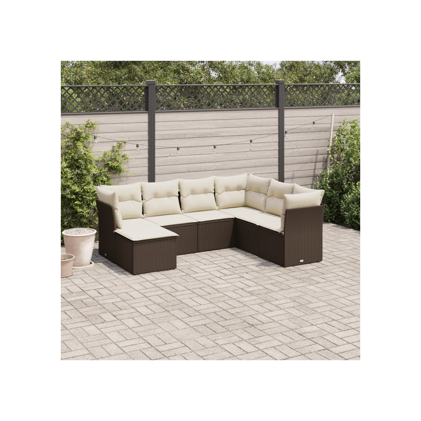 Salon de jardin avec coussins 7 pcs marron résine tressée