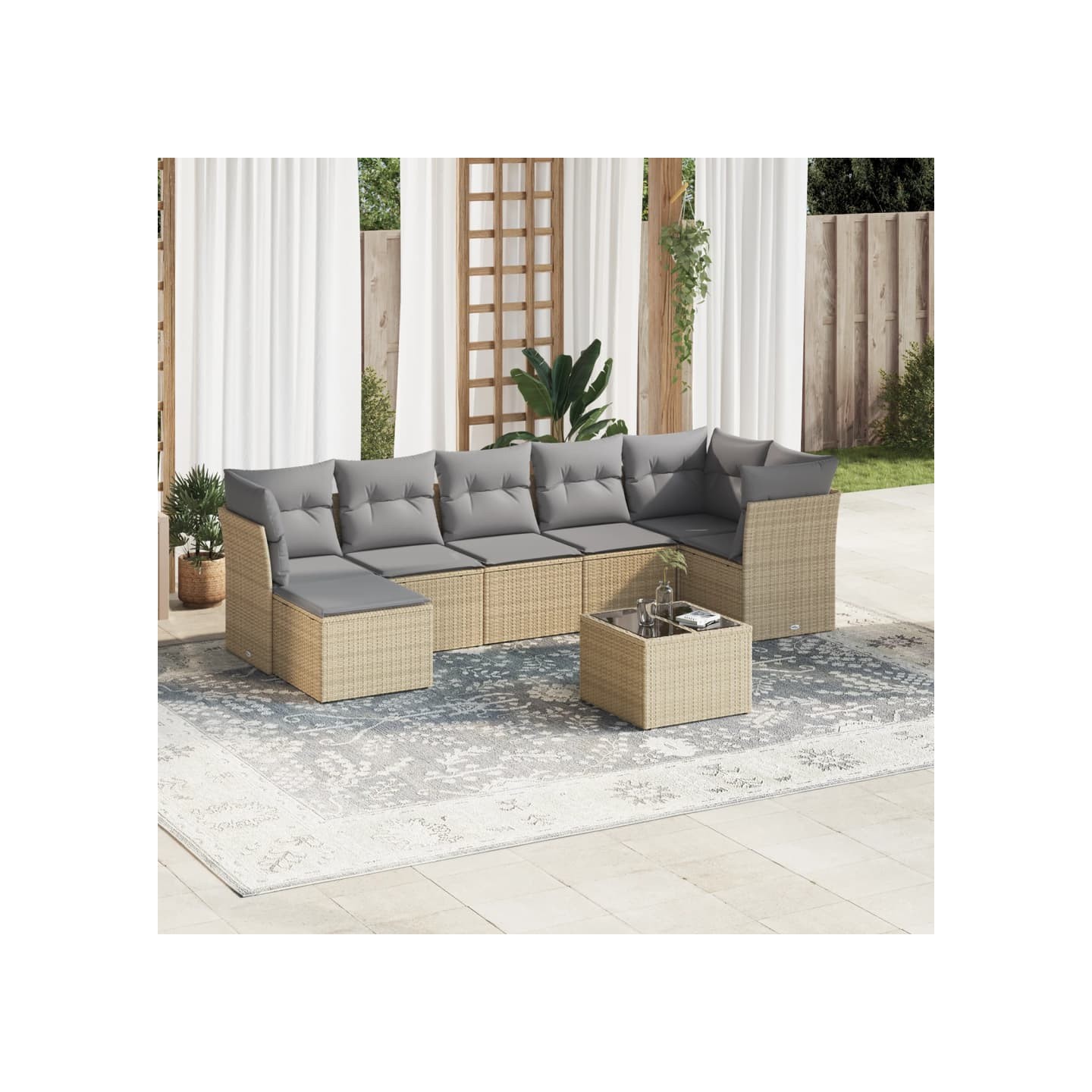 Salon de jardin avec coussins 8 pcs beige résine tressée