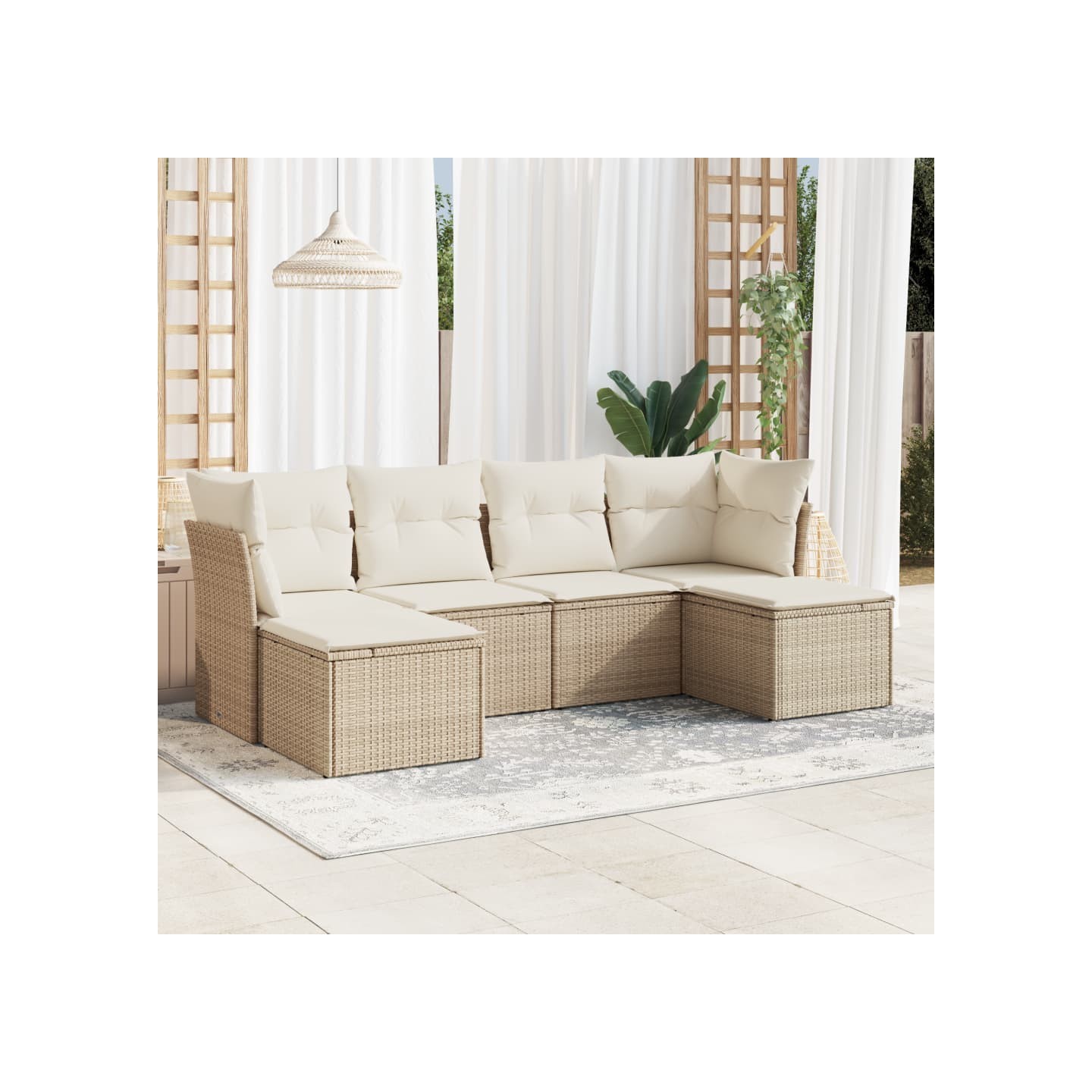 Salon de jardin avec coussins 6 pcs beige résine tressée