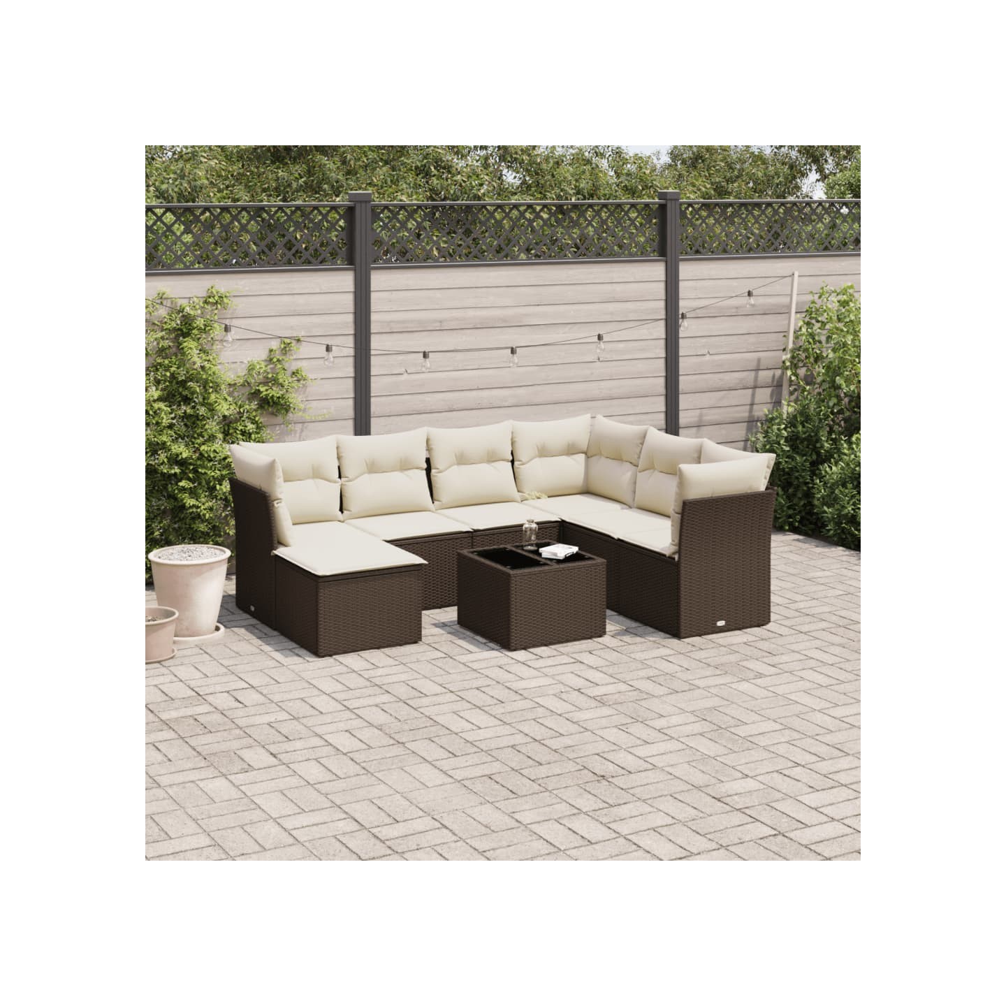 Salon de jardin 8 pcs avec coussins marron résine tressée
