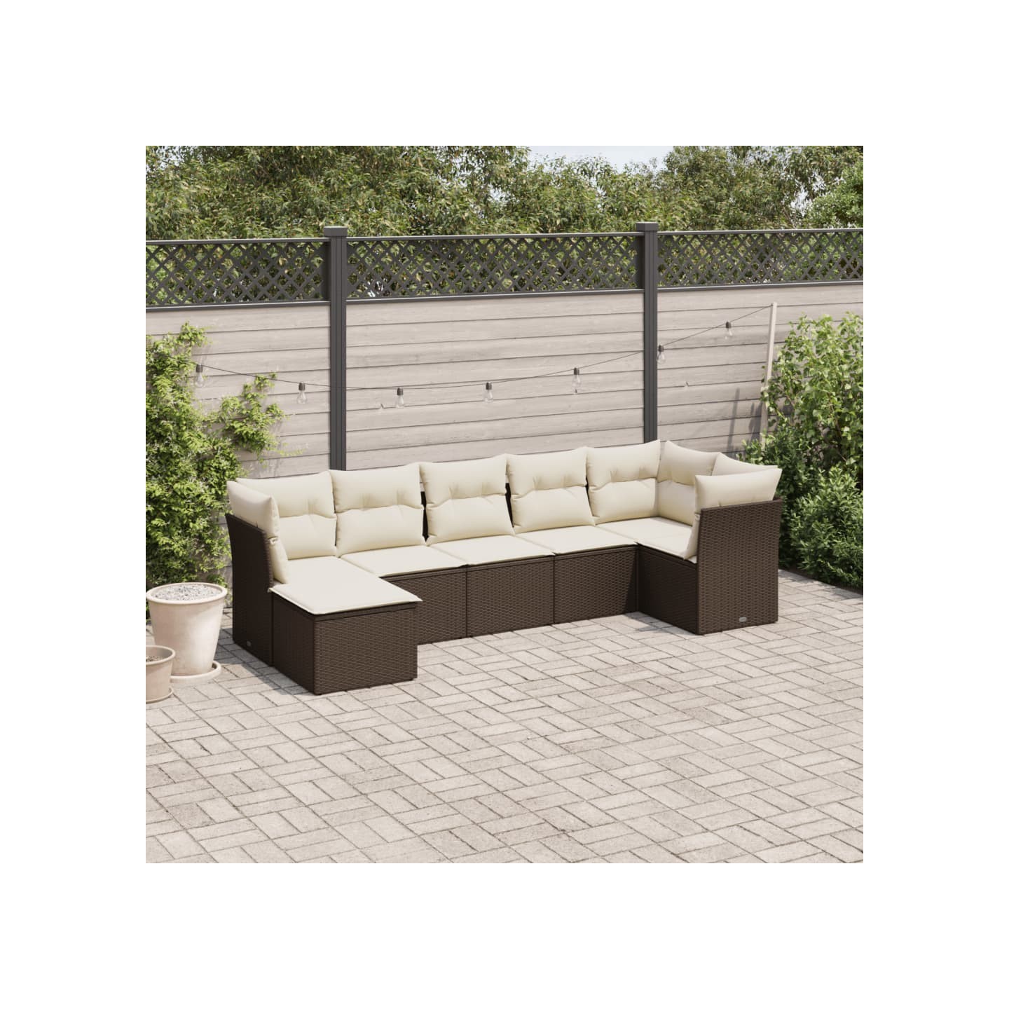 Salon de jardin avec coussins 7 pcs marron résine tressée