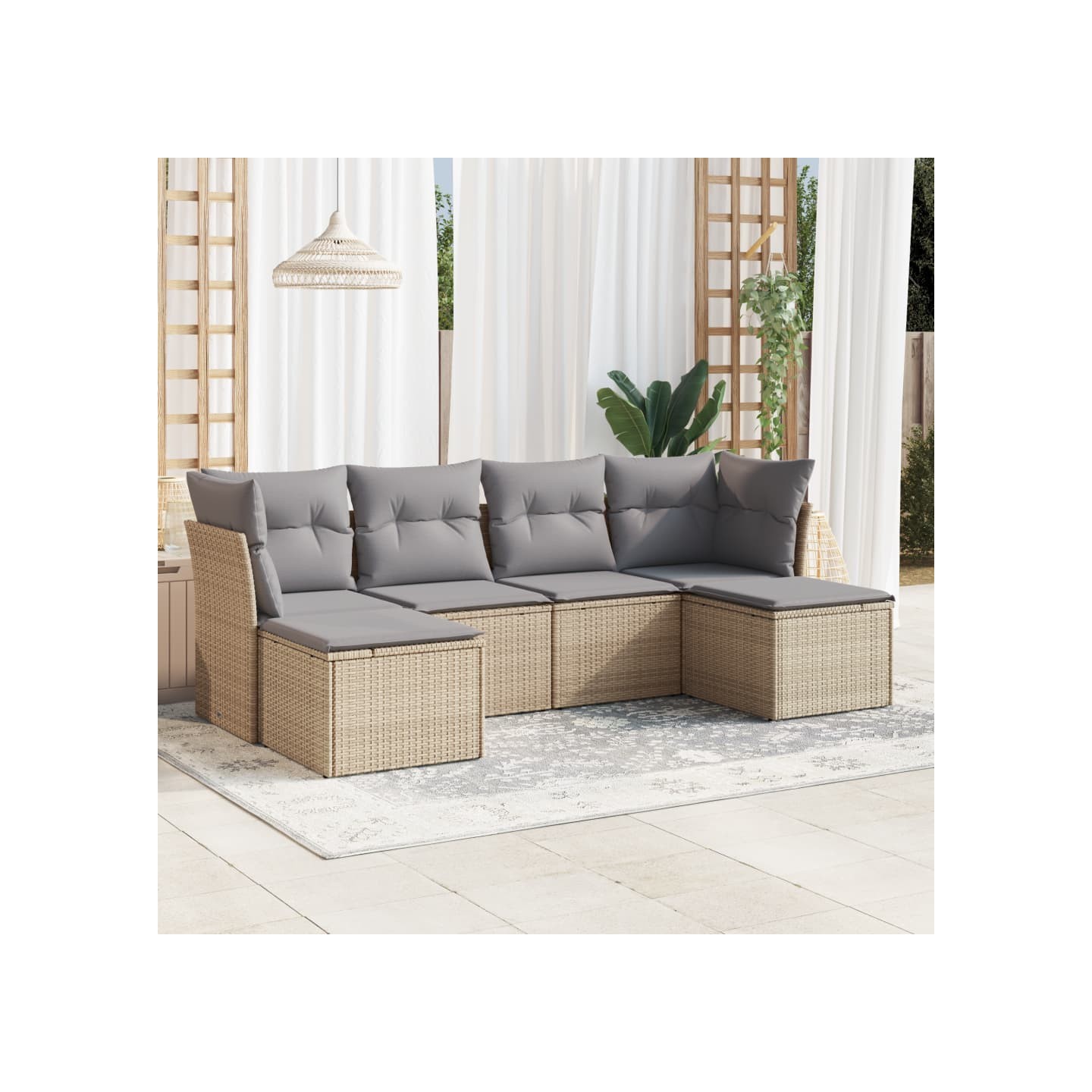 Salon de jardin avec coussins 6 pcs beige résine tressée