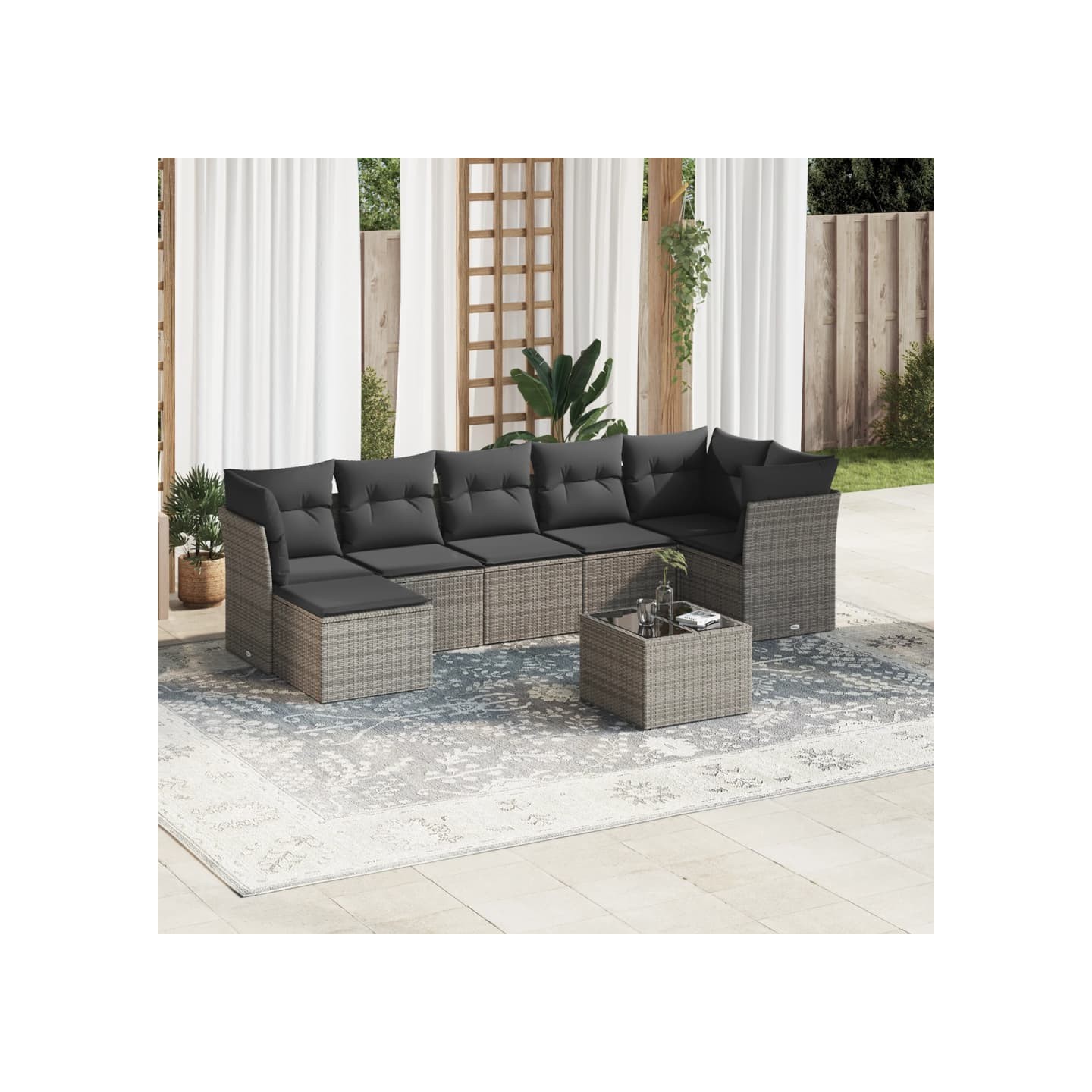 Salon de jardin 8 pcs avec coussins gris résine tressée