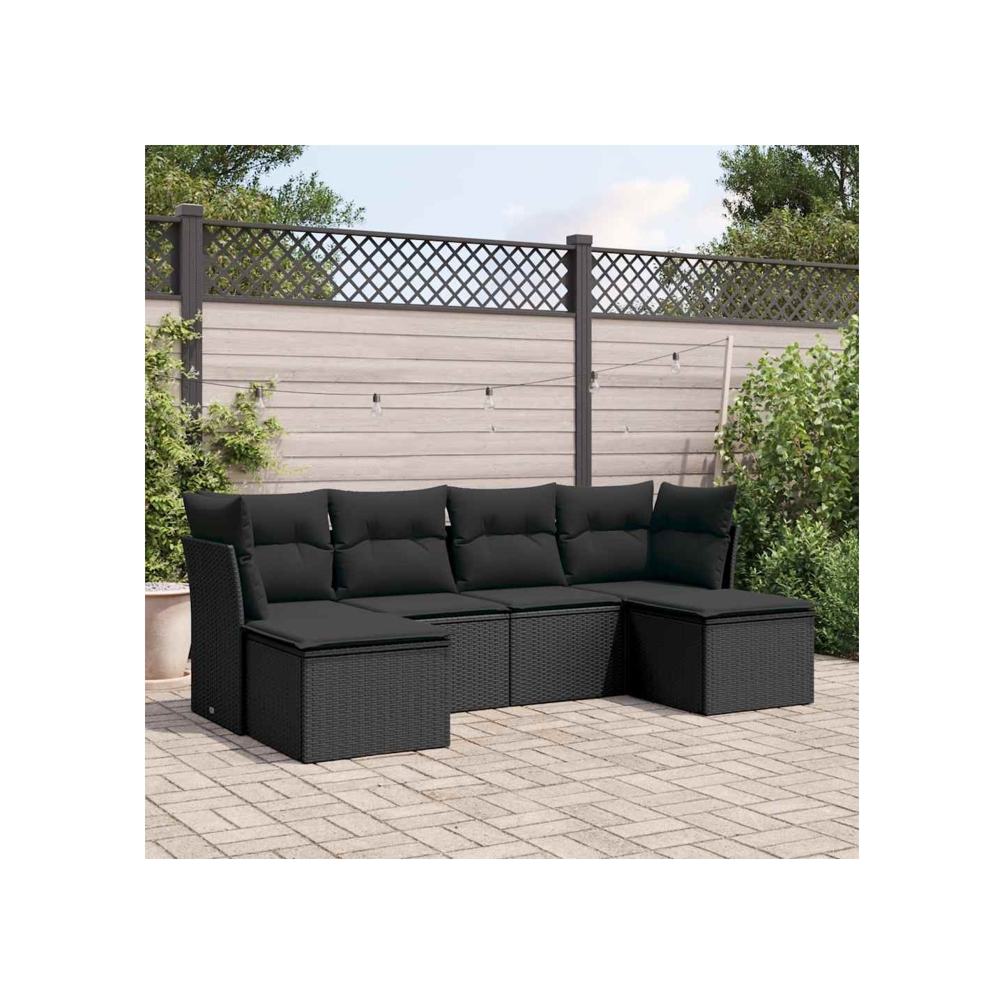 Salon de jardin 6 pcs avec coussins noir résine tressée