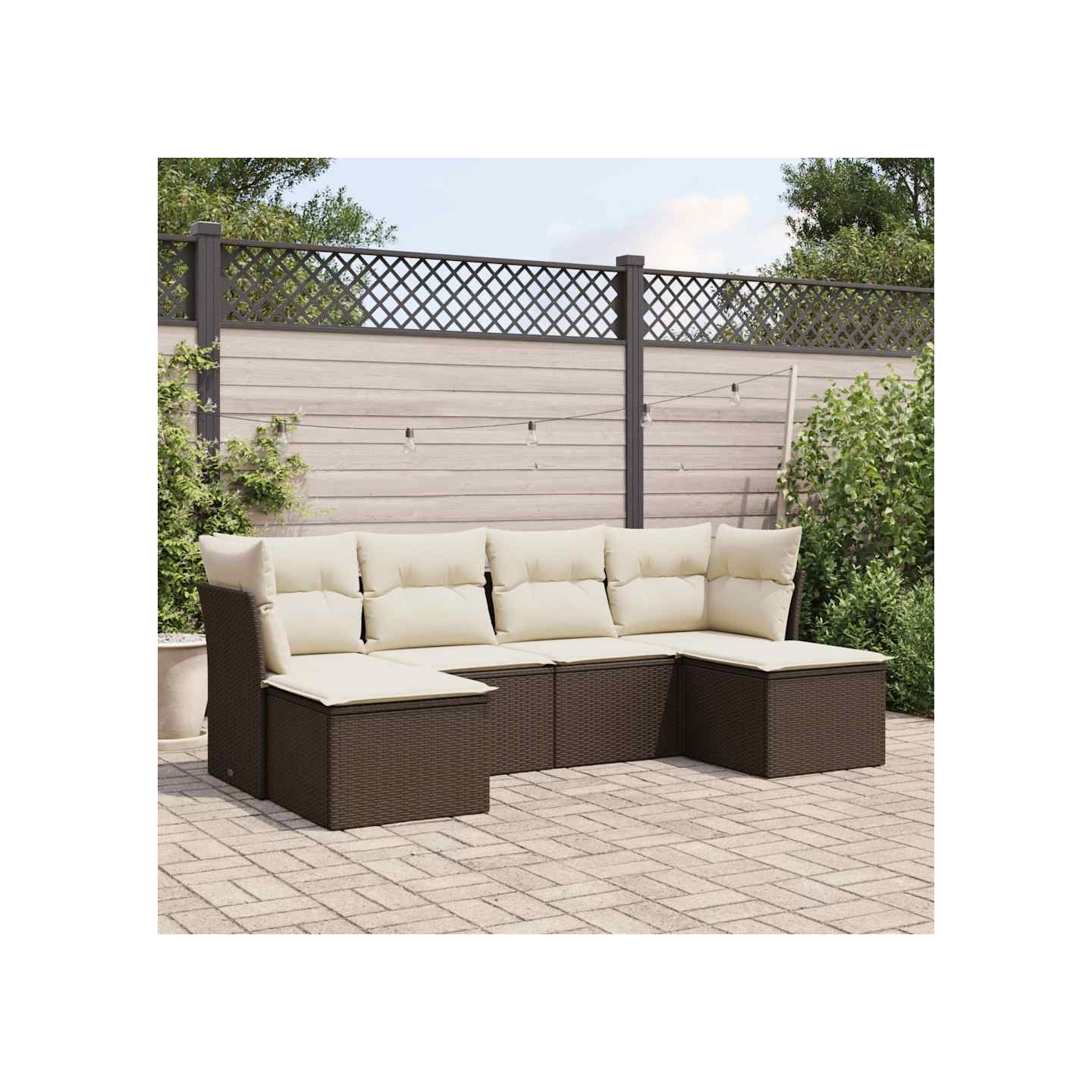 Salon de jardin avec coussins 6 pcs marron résine tressée