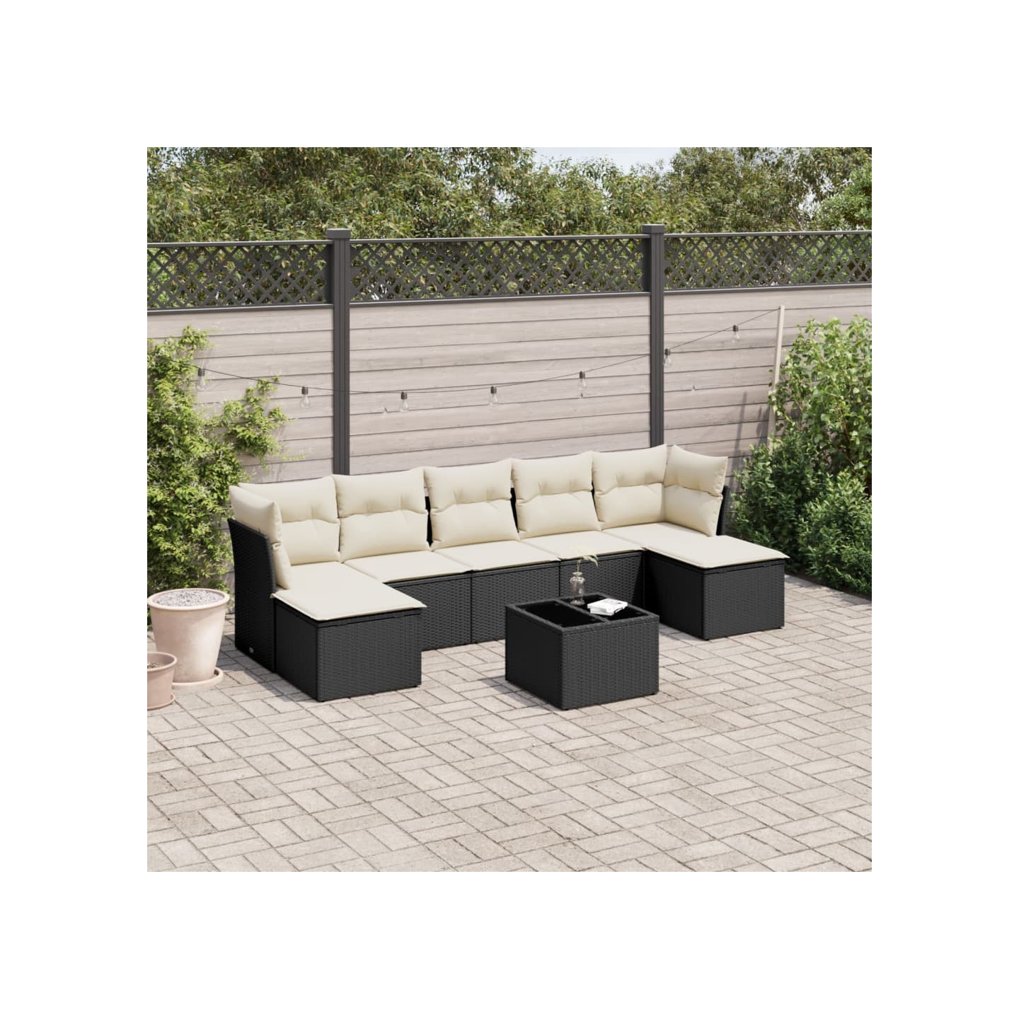 Salon de jardin 8 pcs avec coussins noir résine tressée