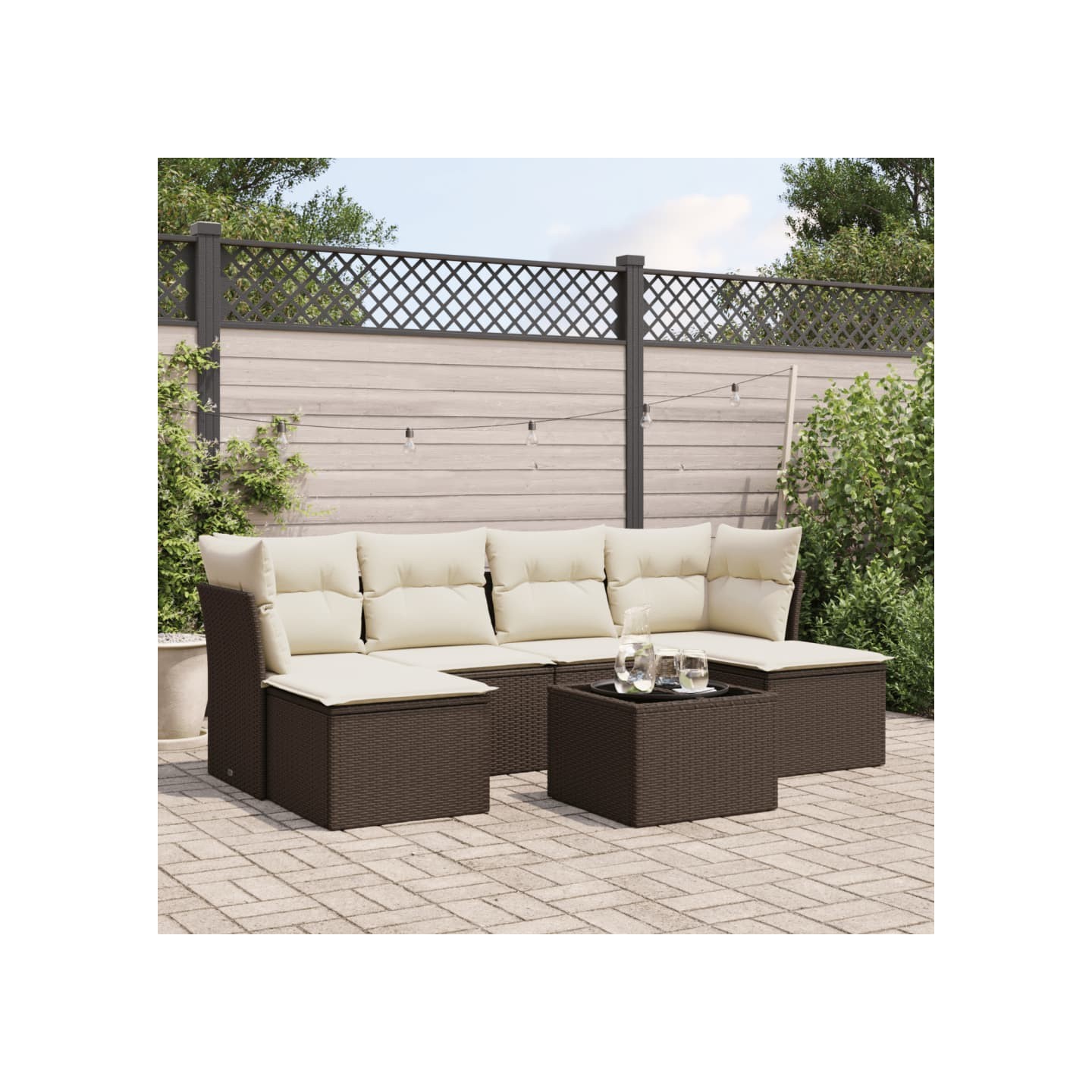 Salon de jardin avec coussins 7 pcs marron résine tressée
