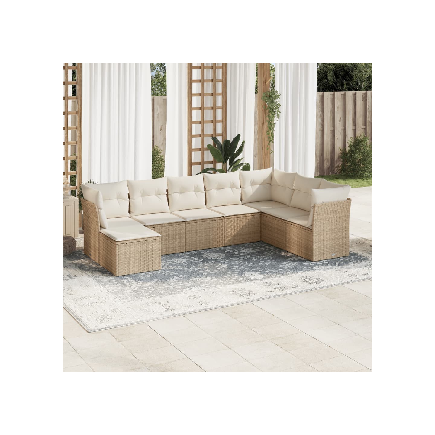 Salon de jardin avec coussins 8 pcs beige résine tressée