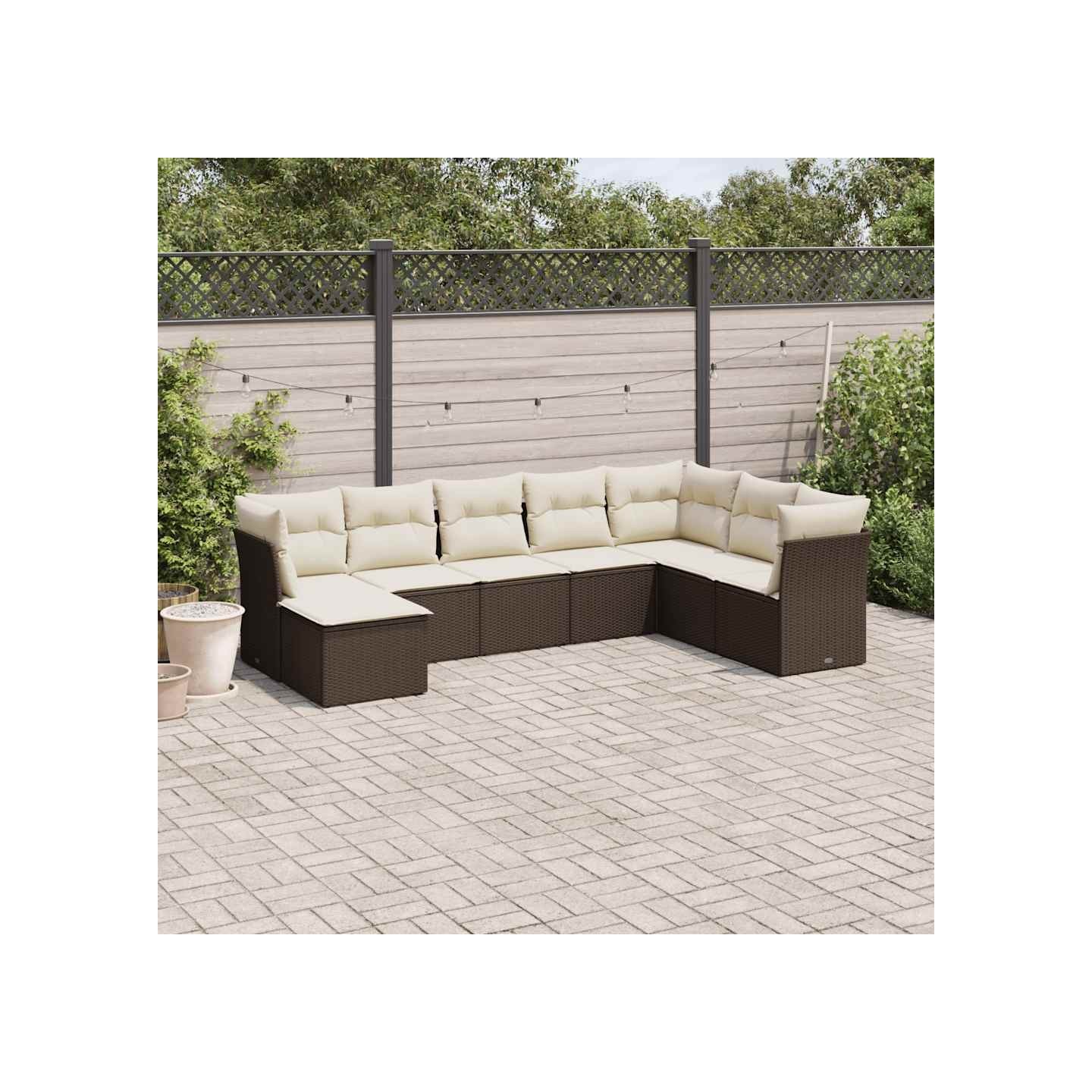 Salon de jardin 8 pcs avec coussins marron résine tressée