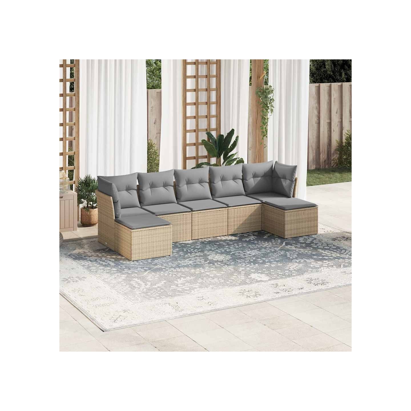 Salon de jardin avec coussins 7 pcs gris clair résine tressée
