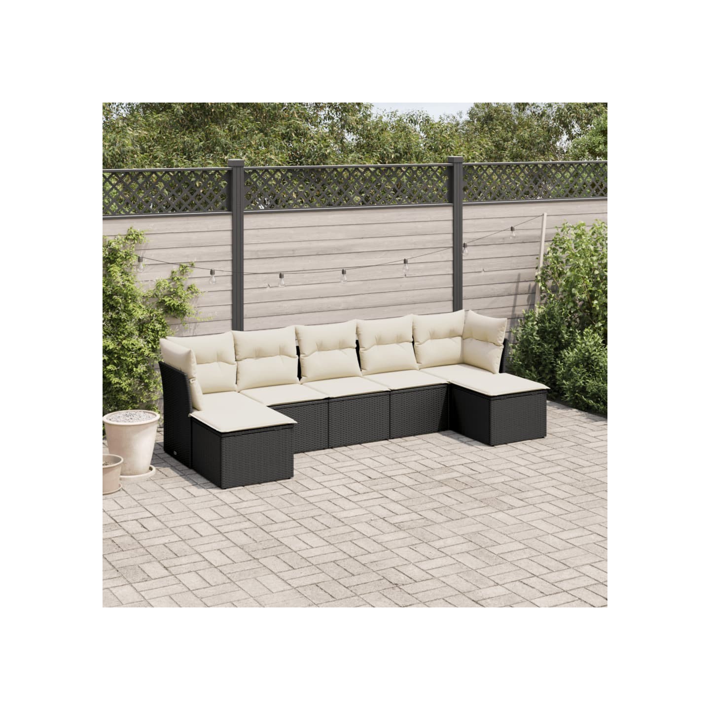 Salon de jardin 7 pcs avec coussins noir résine tressée