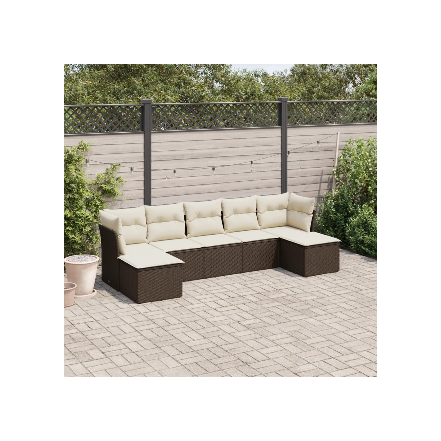 Salon de jardin avec coussins 7 pcs marron résine tressée