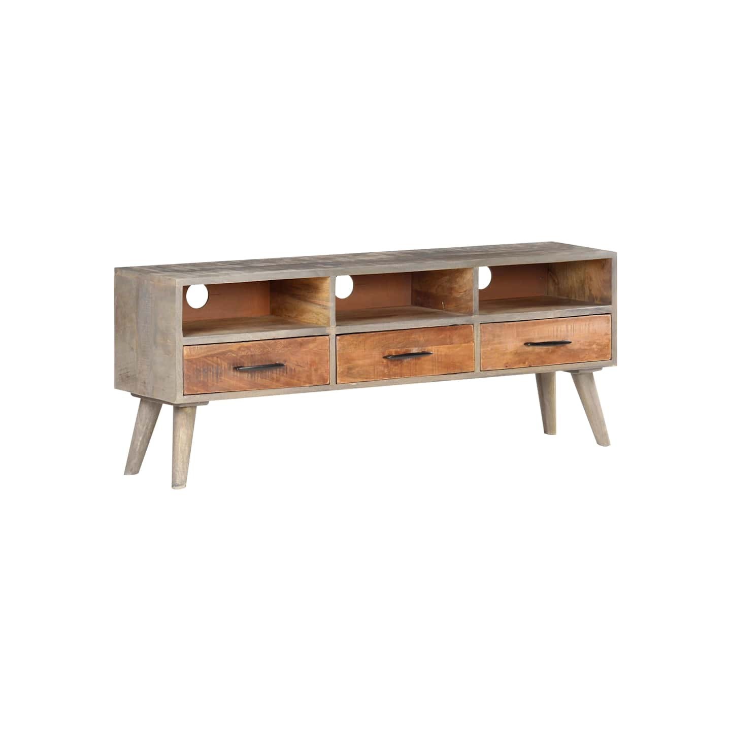 Meuble TV Gris 130x35x51 cm Bois massif de manguier brut