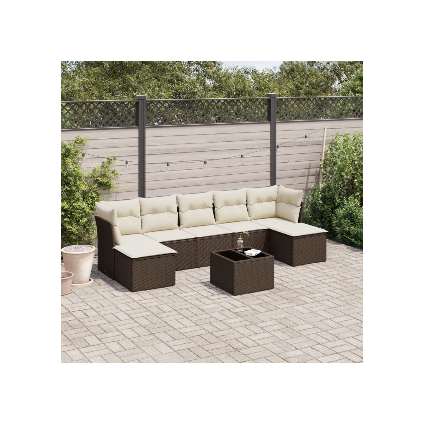 Salon de jardin 8 pcs avec coussins marron résine tressée