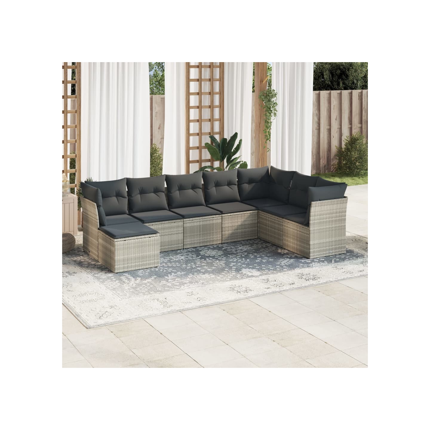 Salon de jardin 8 pcs avec coussins gris clair résine tressée
