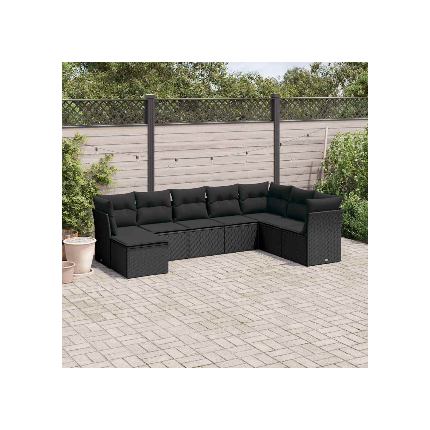 Salon de jardin 8 pcs avec coussins noir résine tressée
