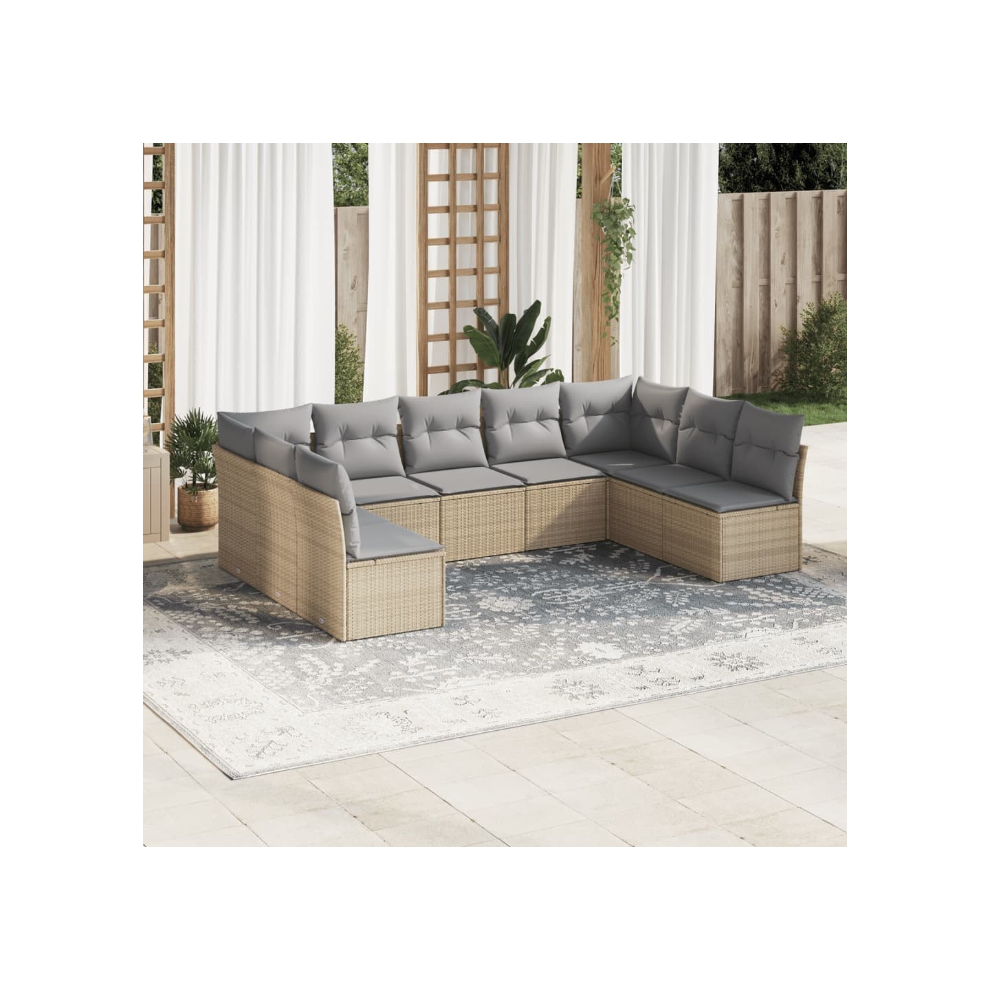 Salon de jardin avec coussins 9 pcs beige résine tressée