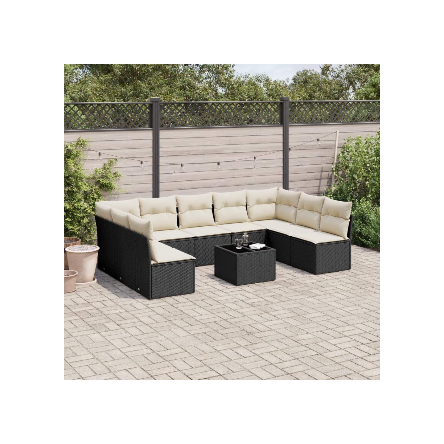 Salon de jardin 10 pcs avec coussins noir résine tressée