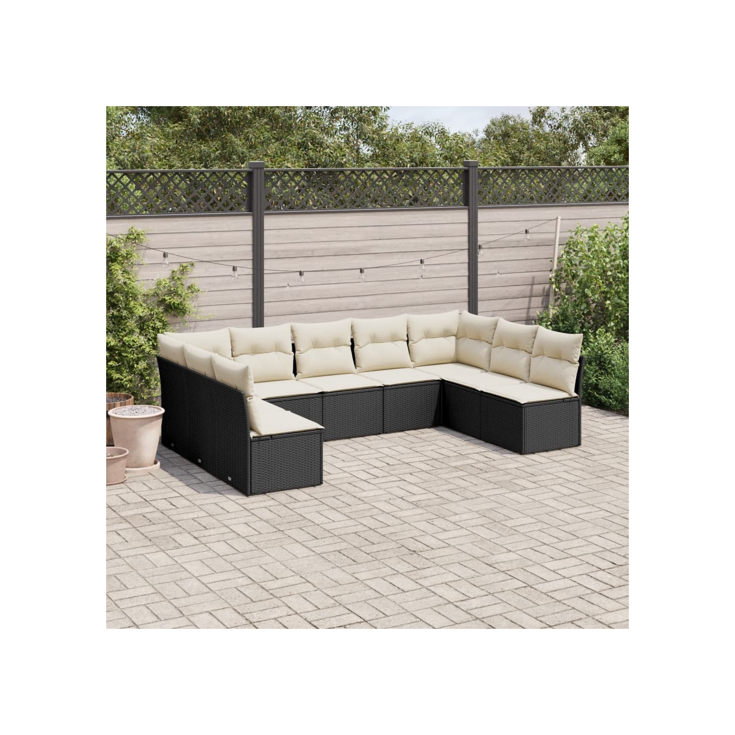 Salon de jardin 9 pcs avec coussins noir résine tressée