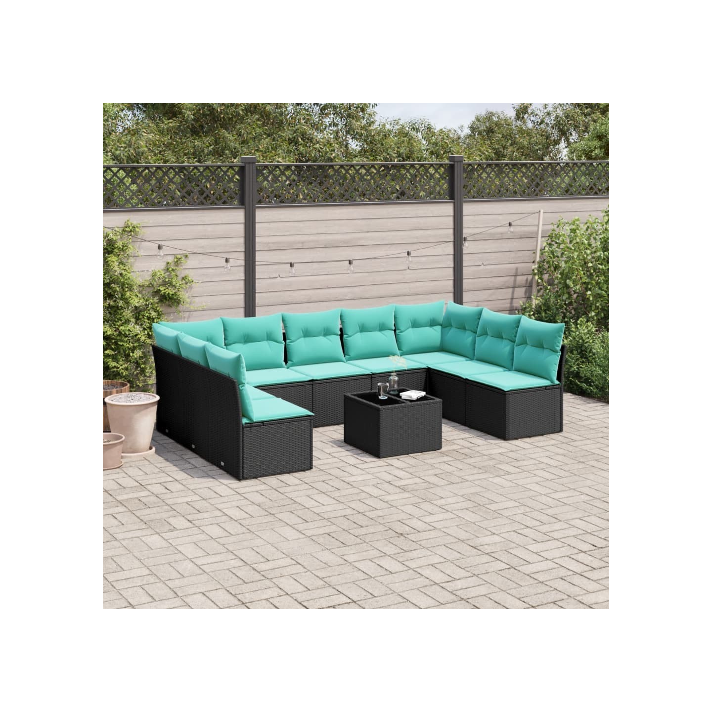 Ensemble de canapé de jardin 10 pcs avec coussins noir
