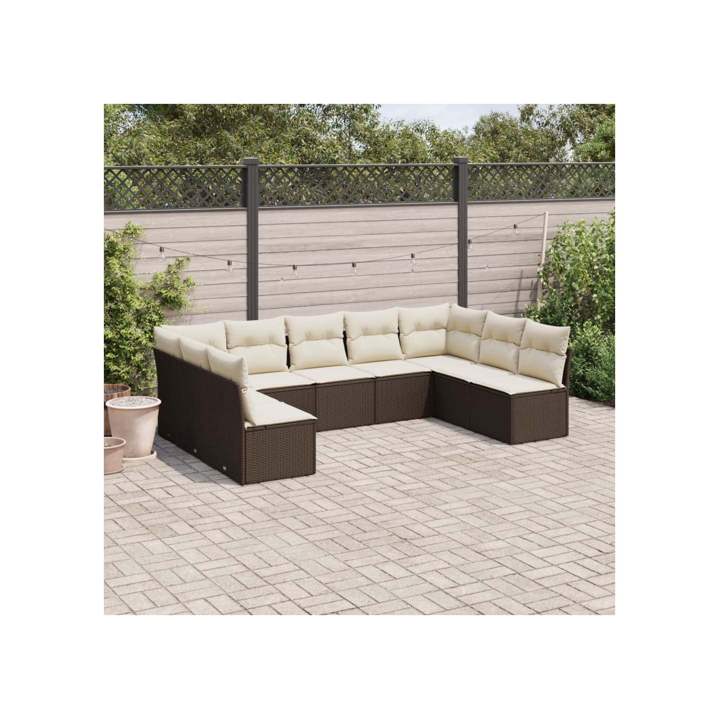 Salon de jardin avec coussins 9 pcs marron résine tressée