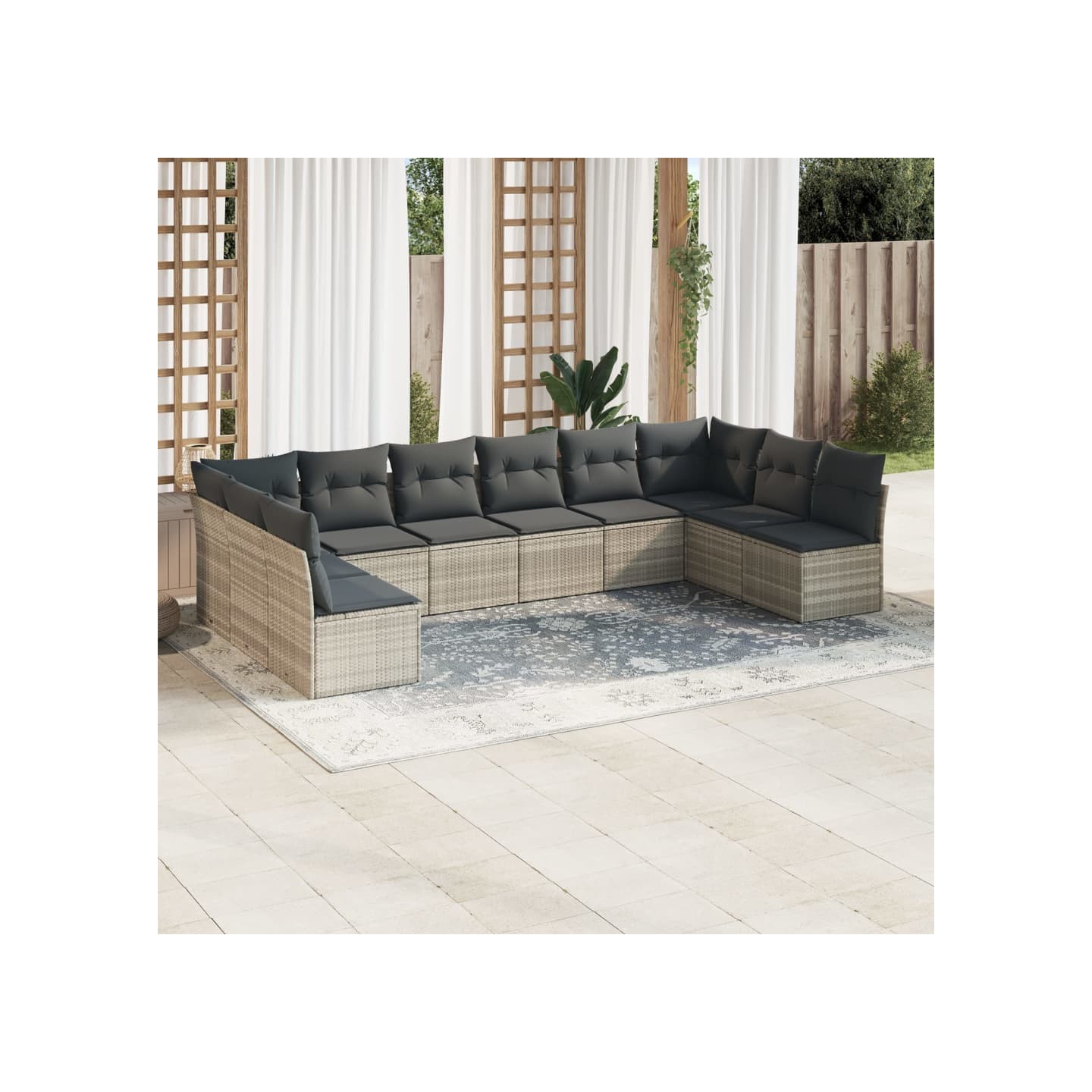 Salon de jardin avec coussins 10 pcs gris clair résine tressée