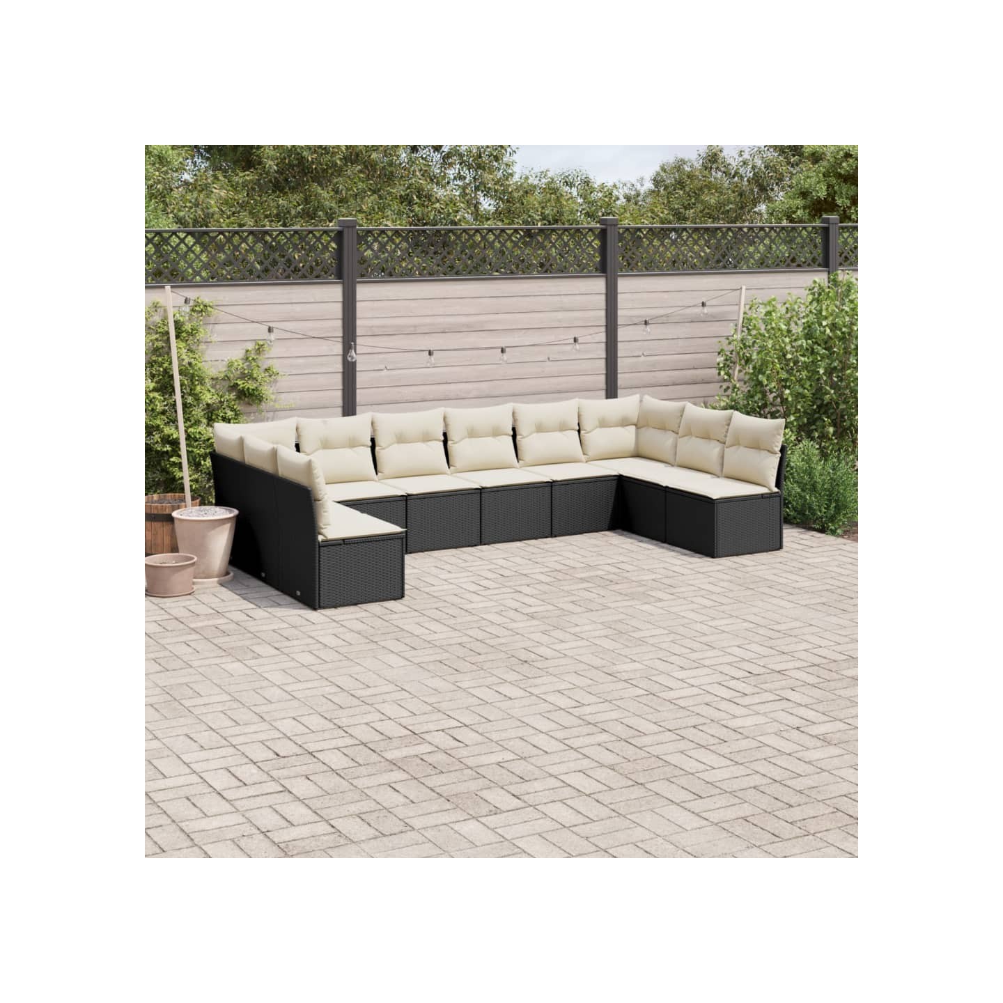 Salon de jardin 10 pcs avec coussins noir résine tressée