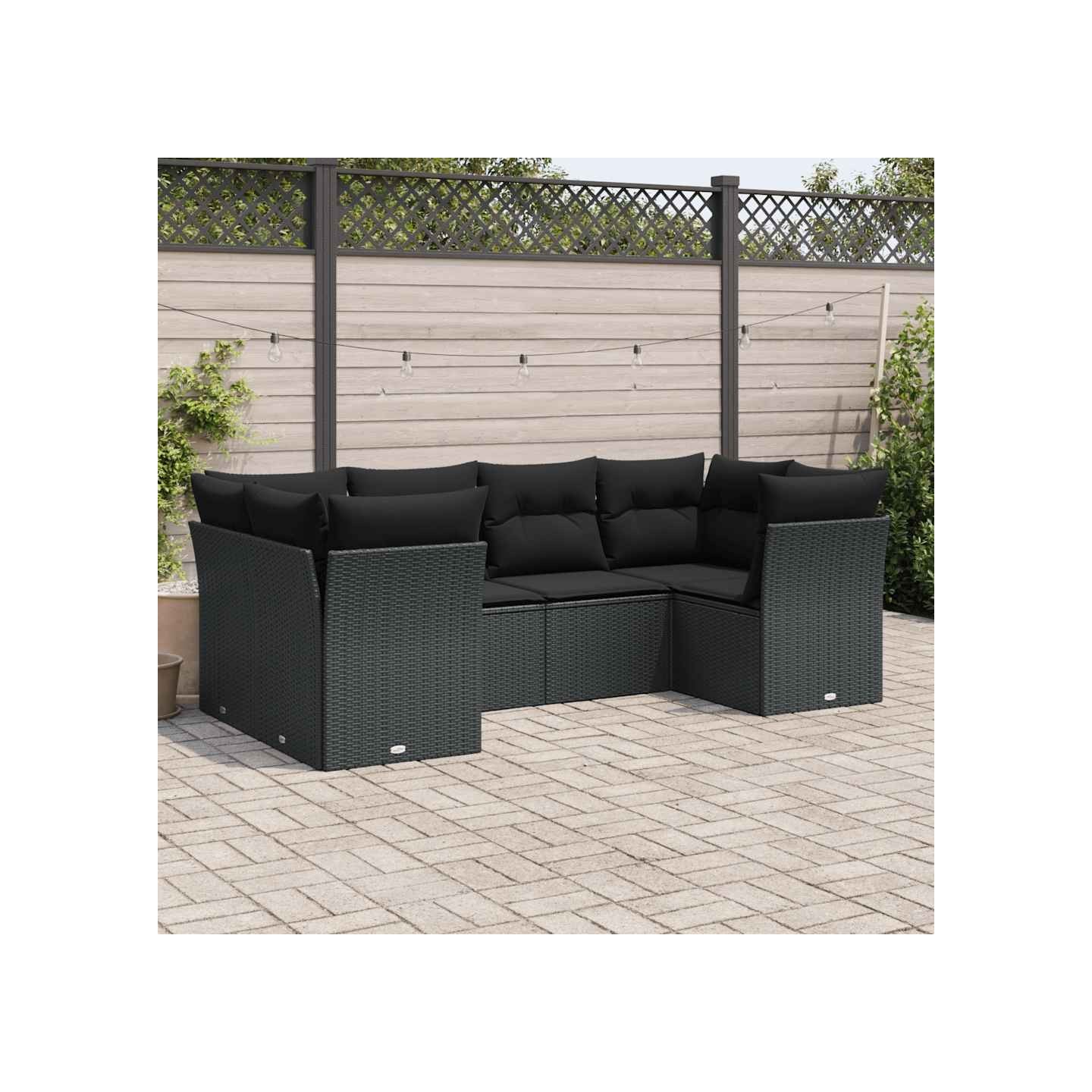 Salon de jardin 6 pcs avec coussins noir résine tressée