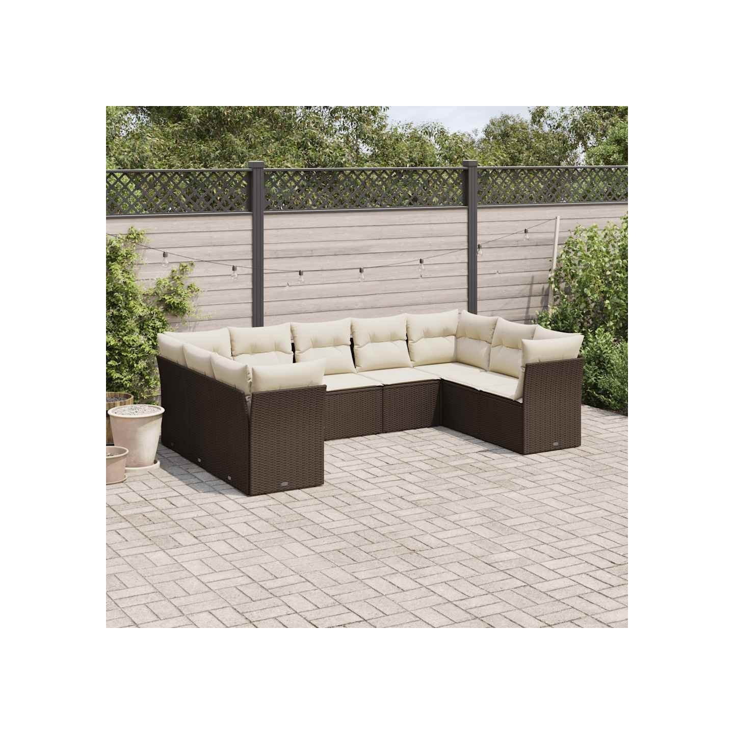 Salon de jardin avec coussins 9 pcs marron résine tressée