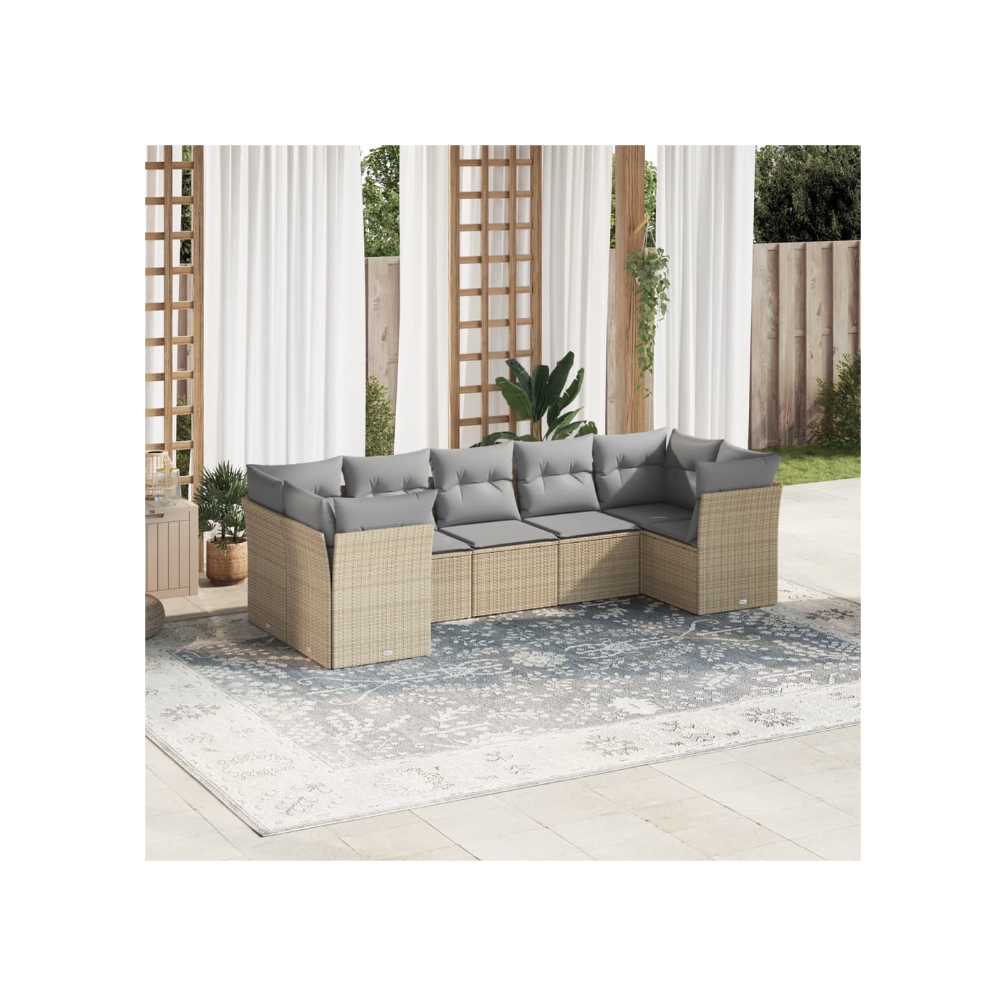 Salon de jardin avec coussins 7 pcs beige résine tressée