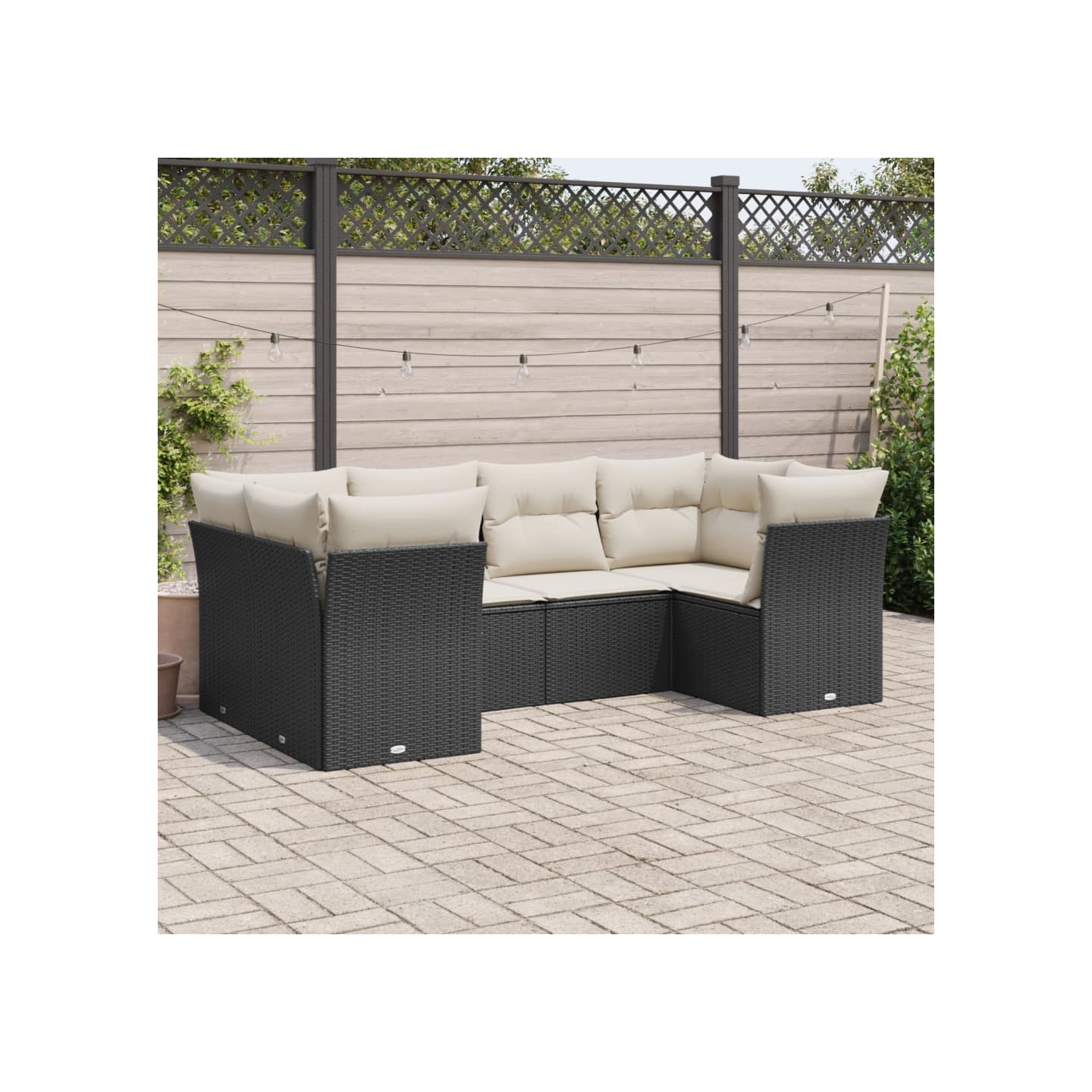 Salon de jardin 6 pcs avec coussins noir résine tressée