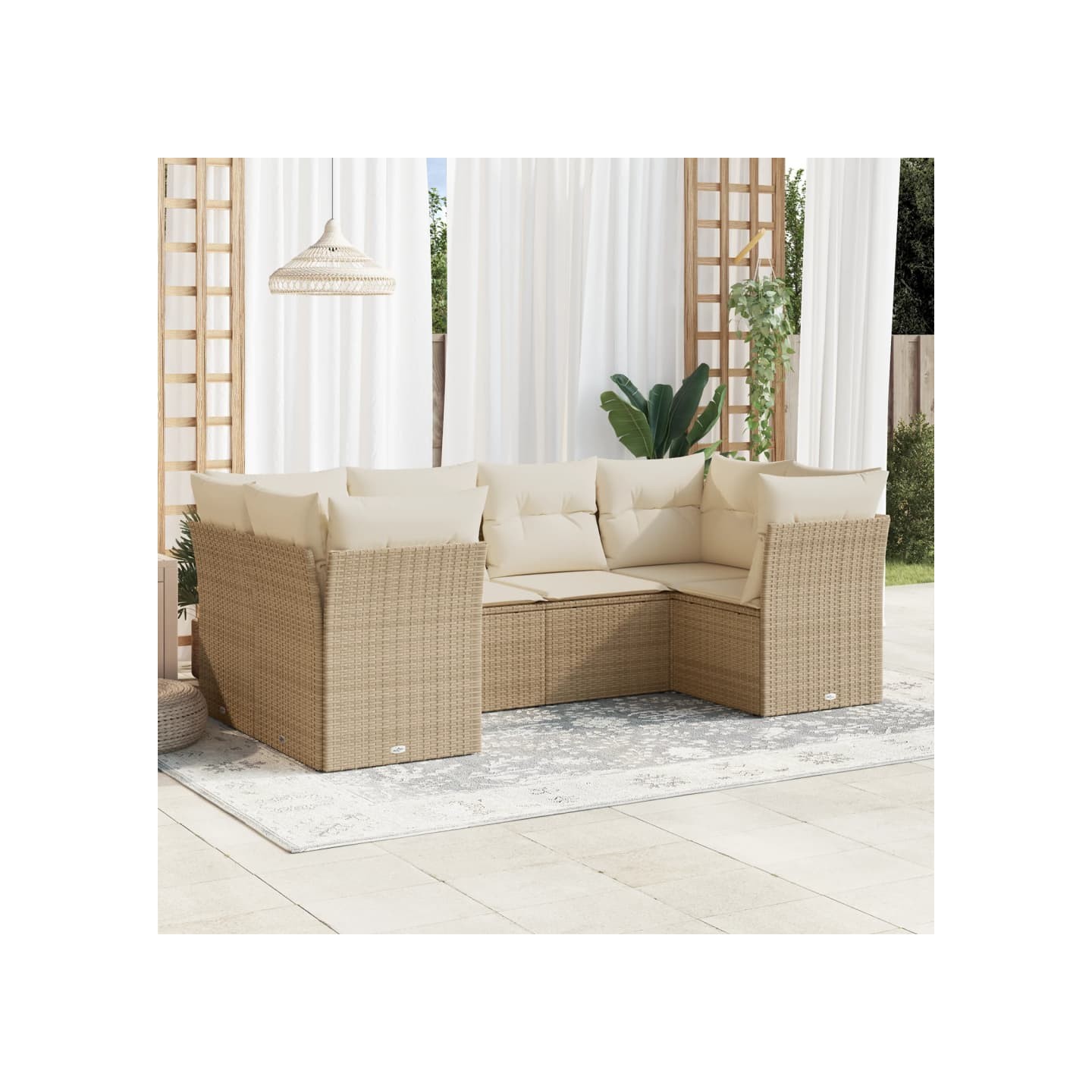 Salon de jardin avec coussins 6 pcs beige résine tressée