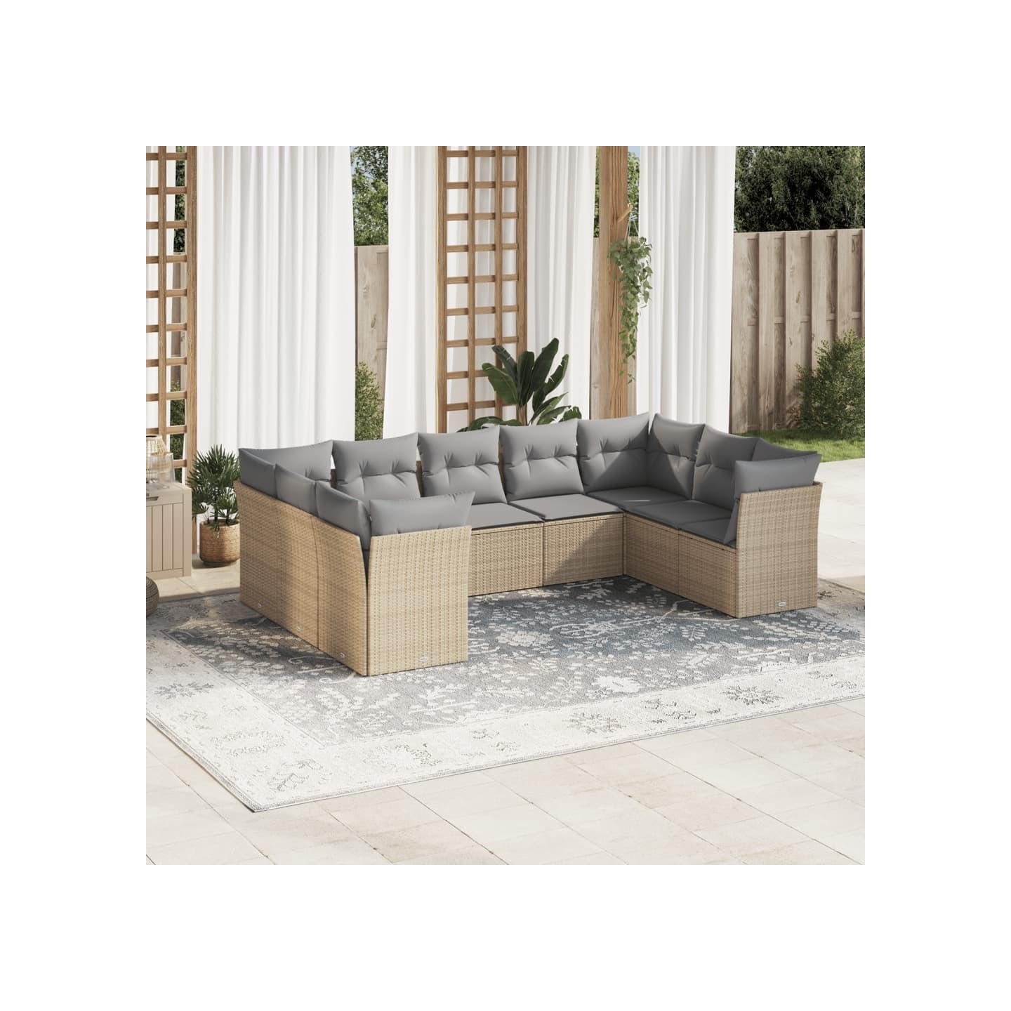 Salon de jardin avec coussins 9 pcs beige résine tressée