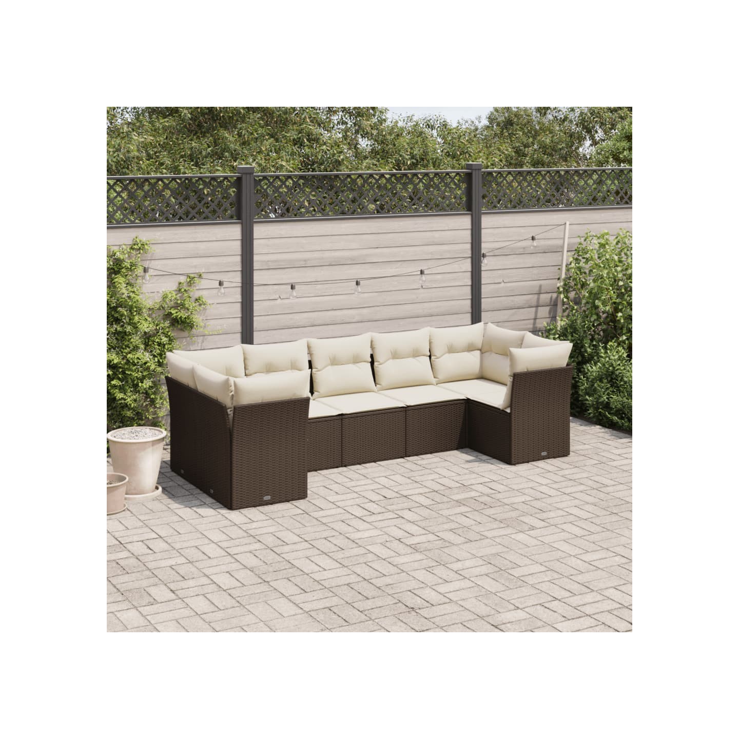 Salon de jardin avec coussins 7 pcs marron résine tressée